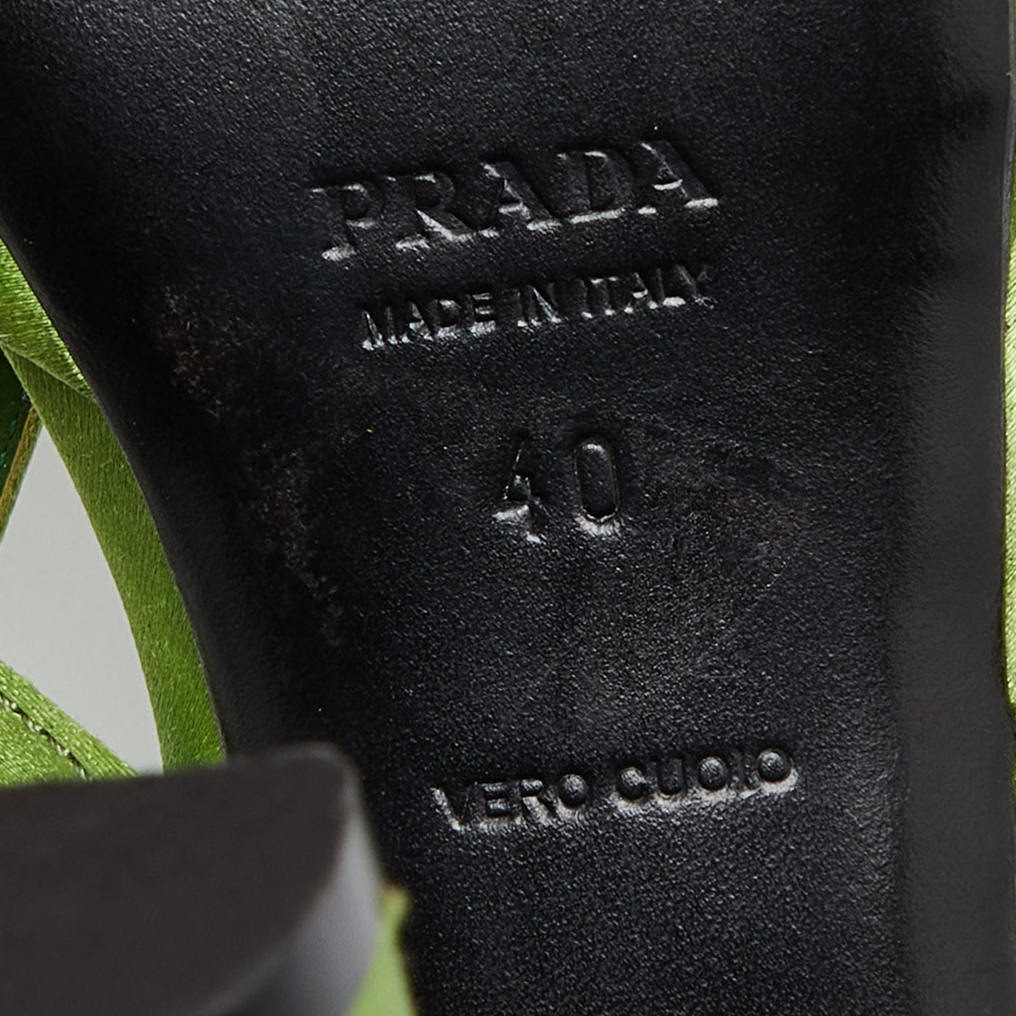 Prada Green Satin Strappy Open Toe Platform Slingback Sandals Size 40