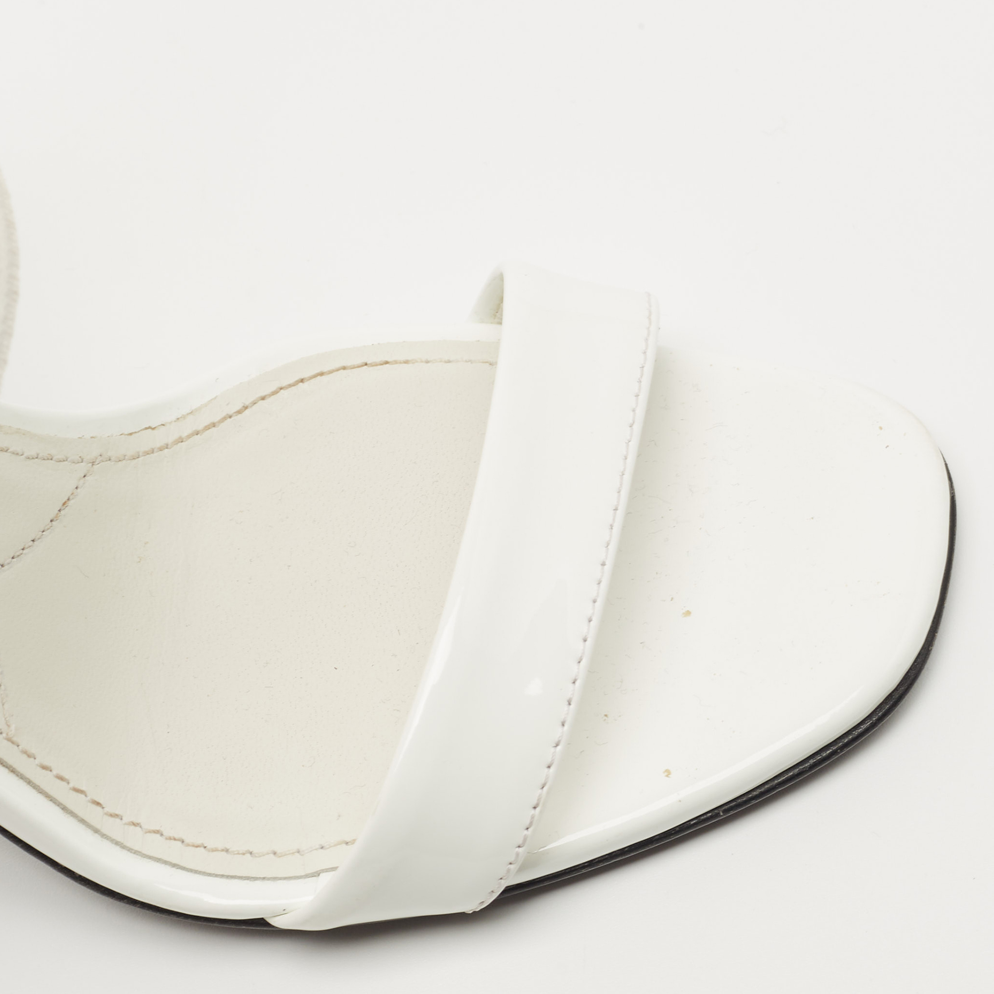 Prada White Patent Leather Elastic Strap Open Toe Pumps Size 36