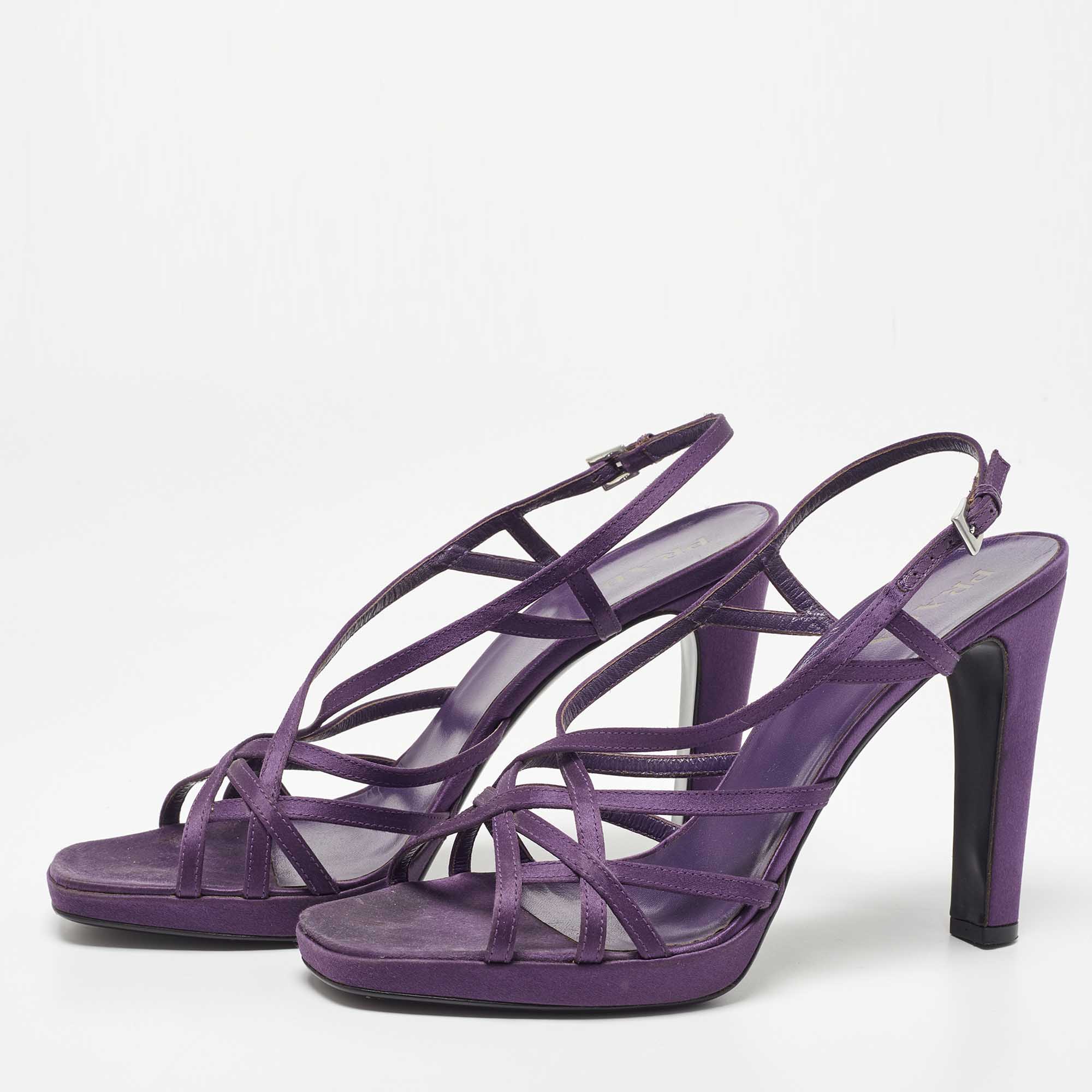 Prada Purple Satin Strappy Slingback Sandals Size 39.5