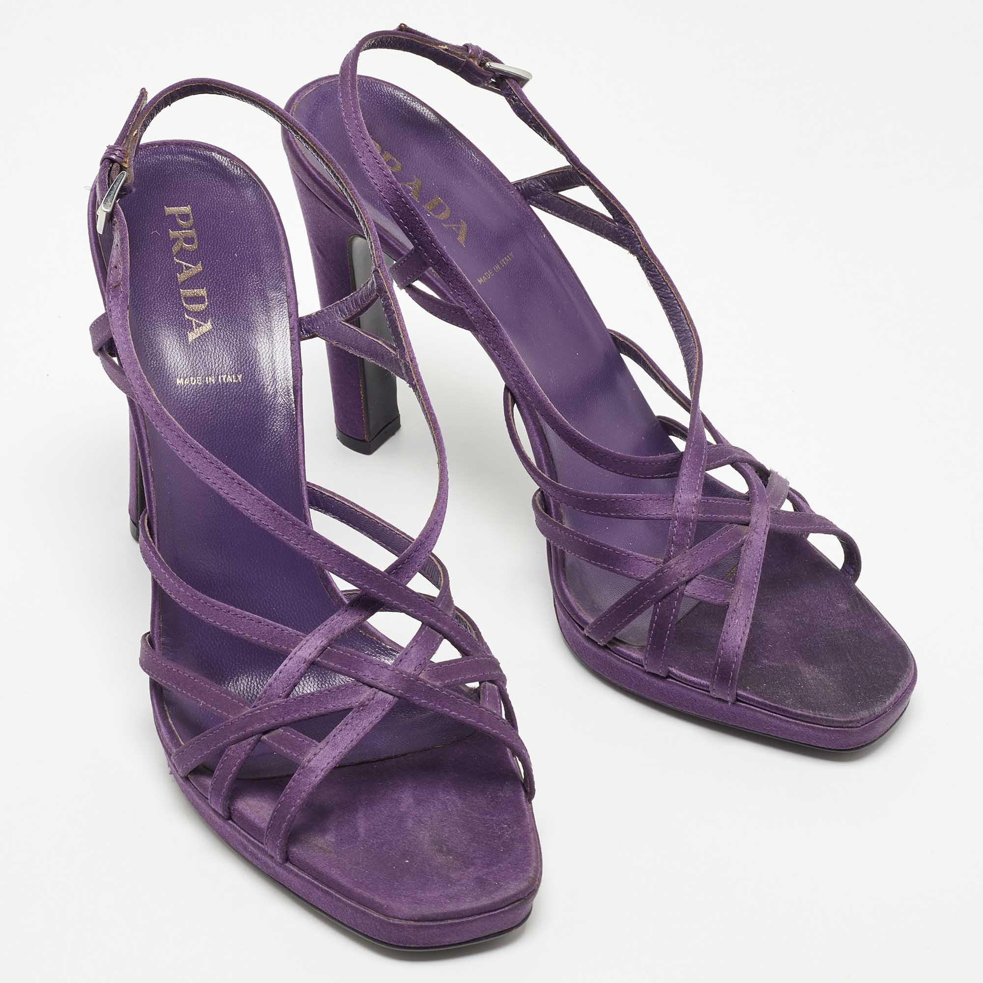 Prada Purple Satin Strappy Slingback Sandals Size 39.5