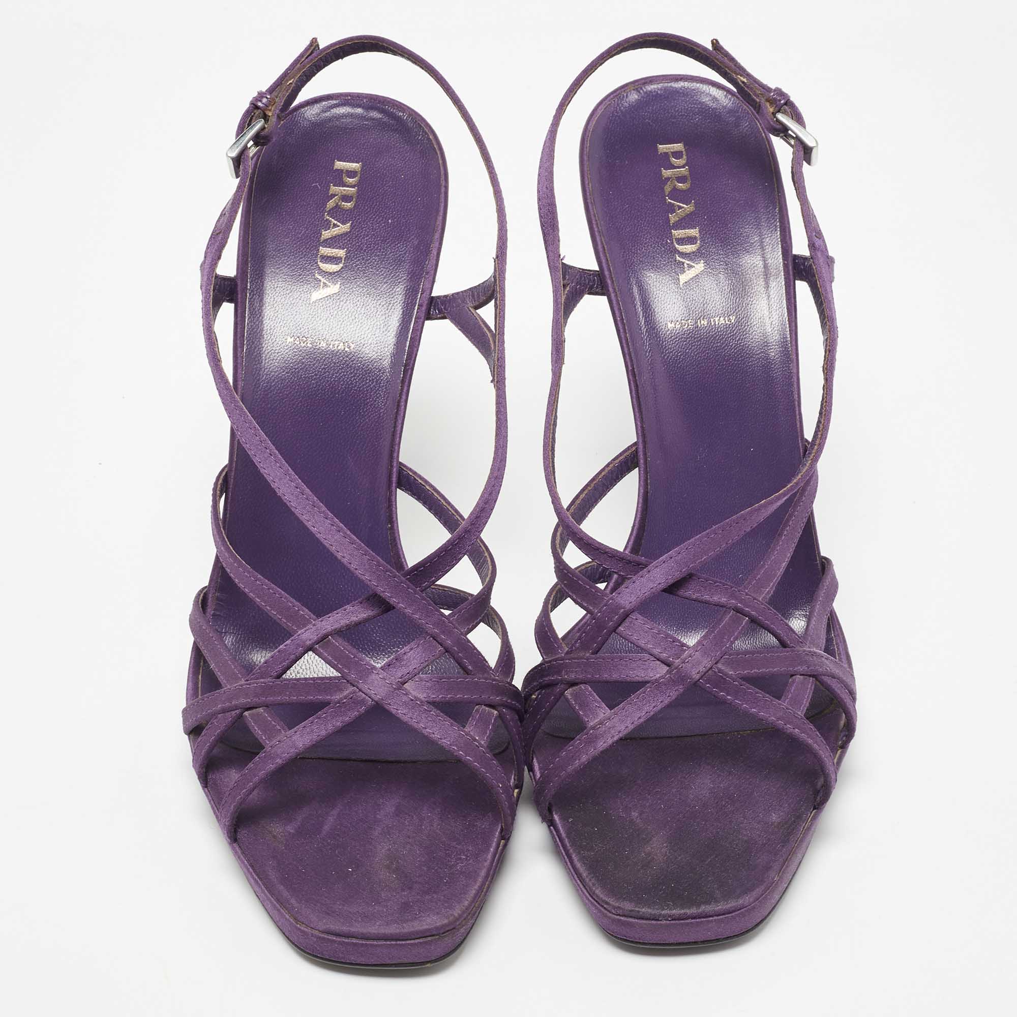 Prada Purple Satin Strappy Slingback Sandals Size 39.5