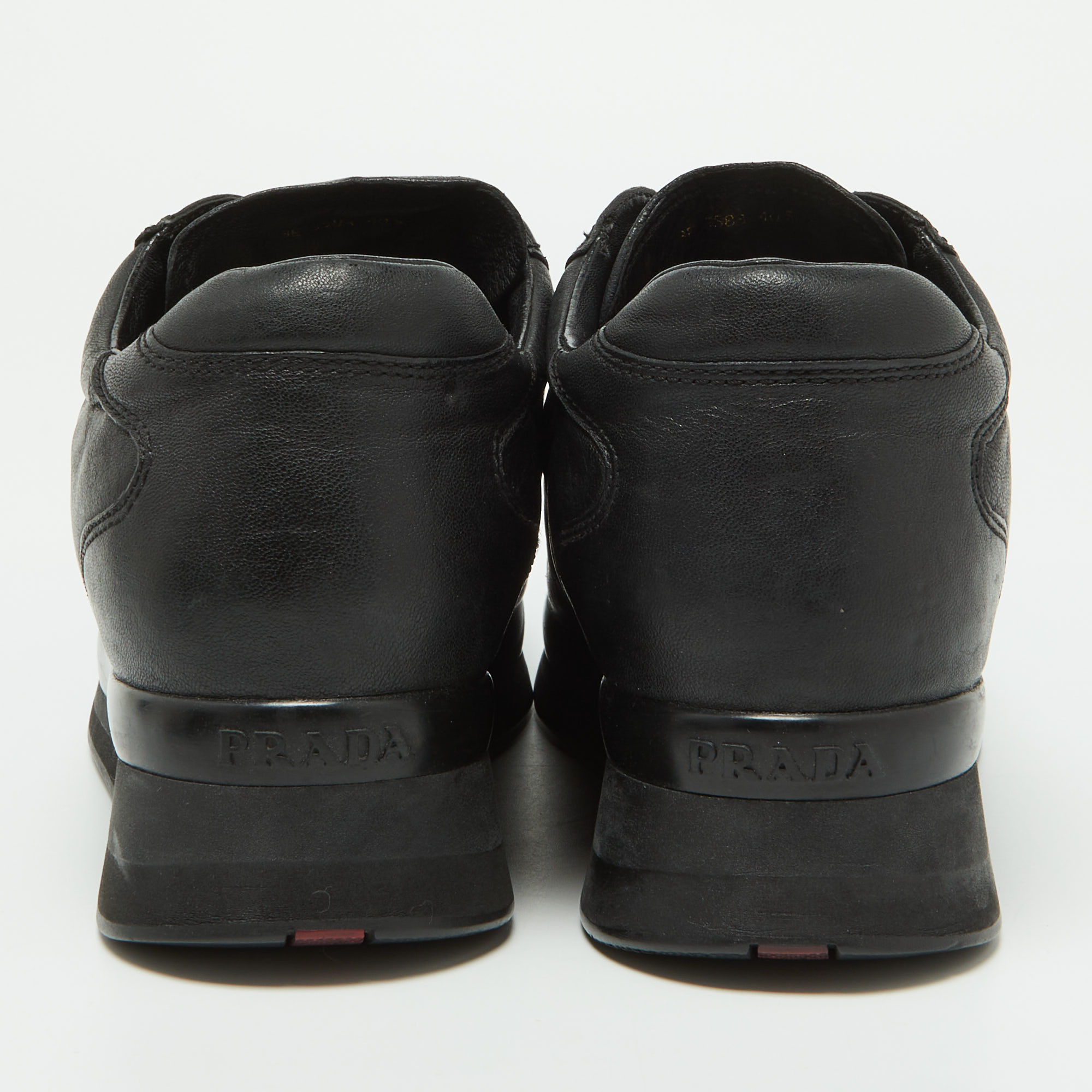 Prada Black Leather Low Top Sneakers Size 40.5