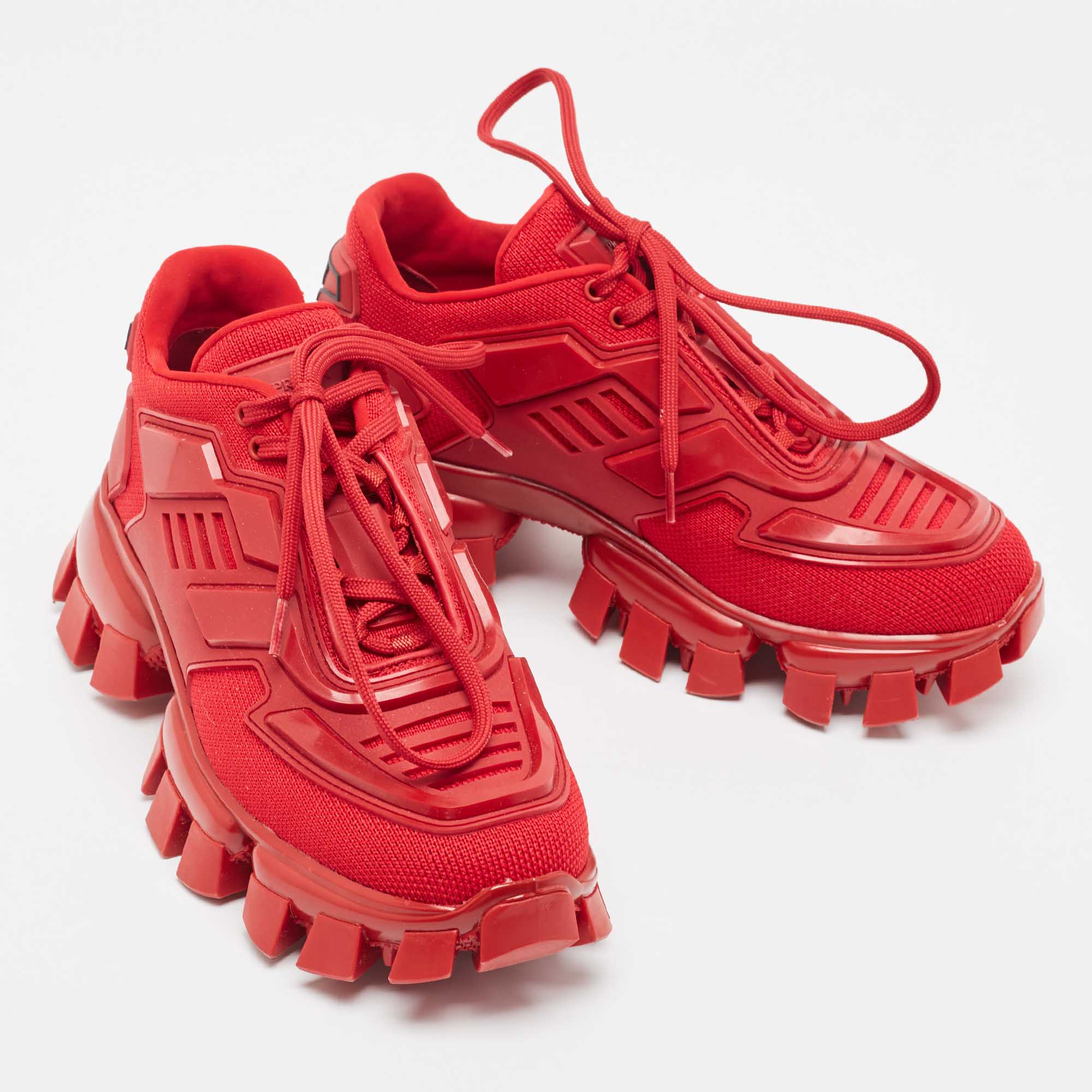 Prada Red Knit Fabric And Rubber Cloudbust Thunder Sneakers Size 37