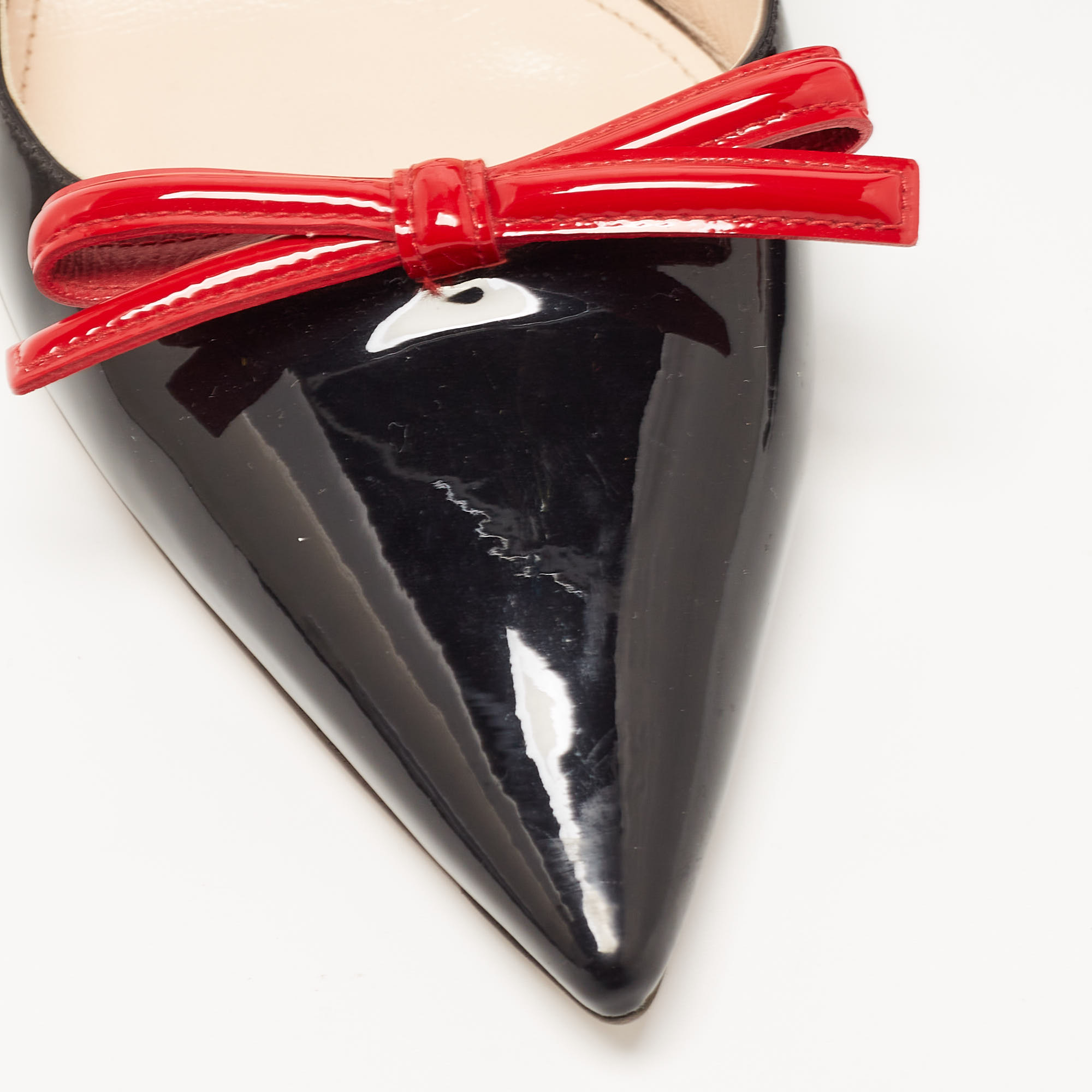 Prada Black/Red Patent Leather Bow Pointed Toe Slingback Sandals Size 40.5