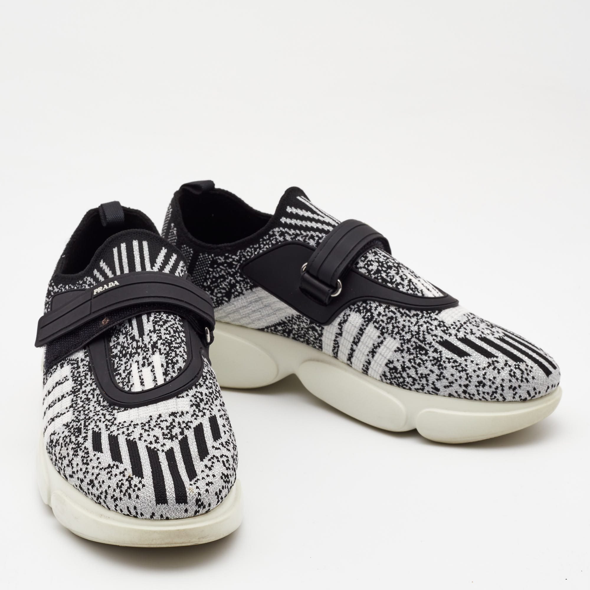 Prada Black/White Fabric  Cloudbust Sneakers Size 38