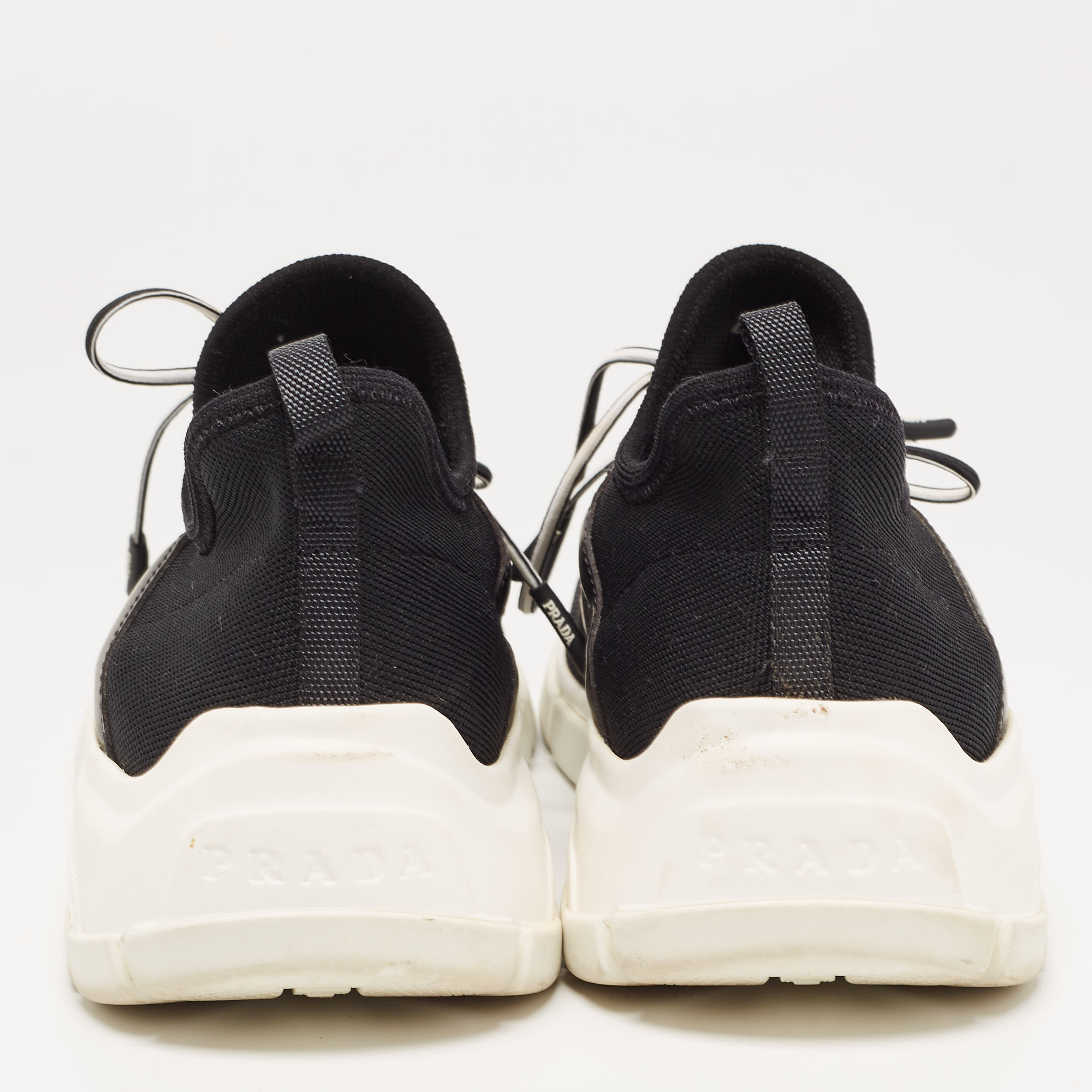 Prada Black Logo Knit Fabric Low Top Sneakers Size 38