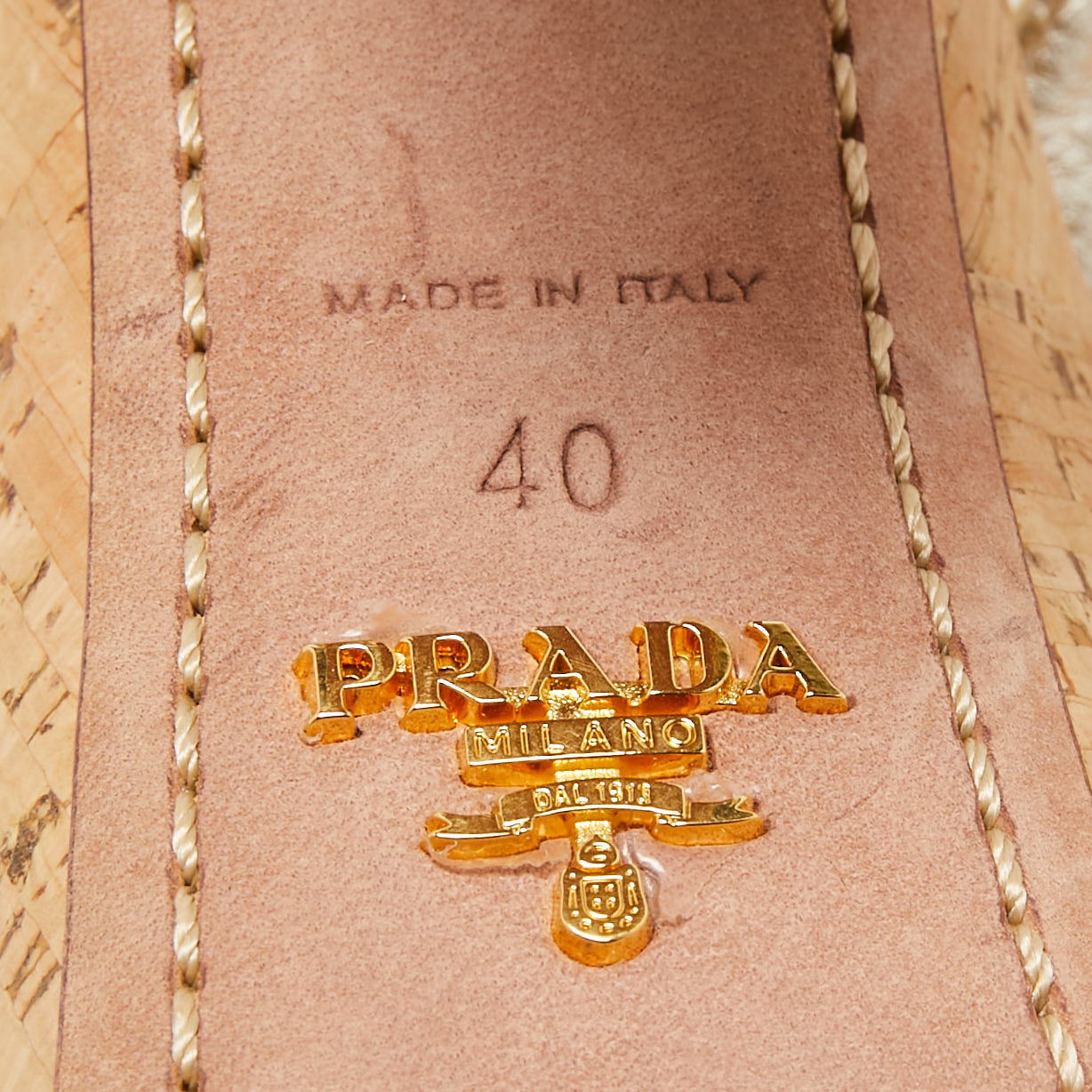 Prada Metallic Gold Leather Cork Waged Sandals Size 40