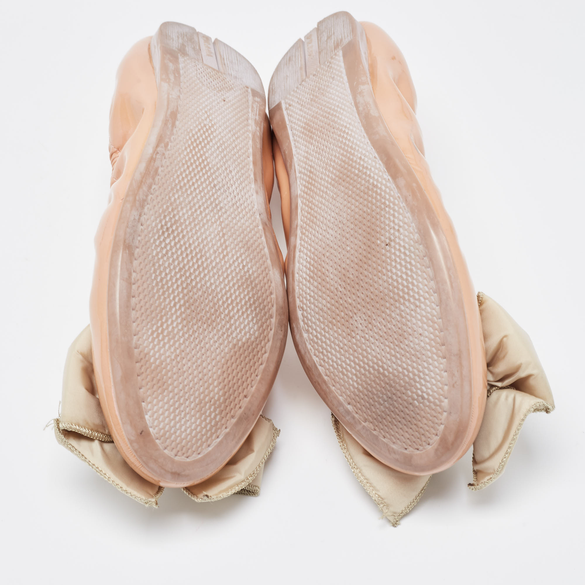 Prada Beige Patent Leather Bow Scrunch Ballet Flats Size 36.5