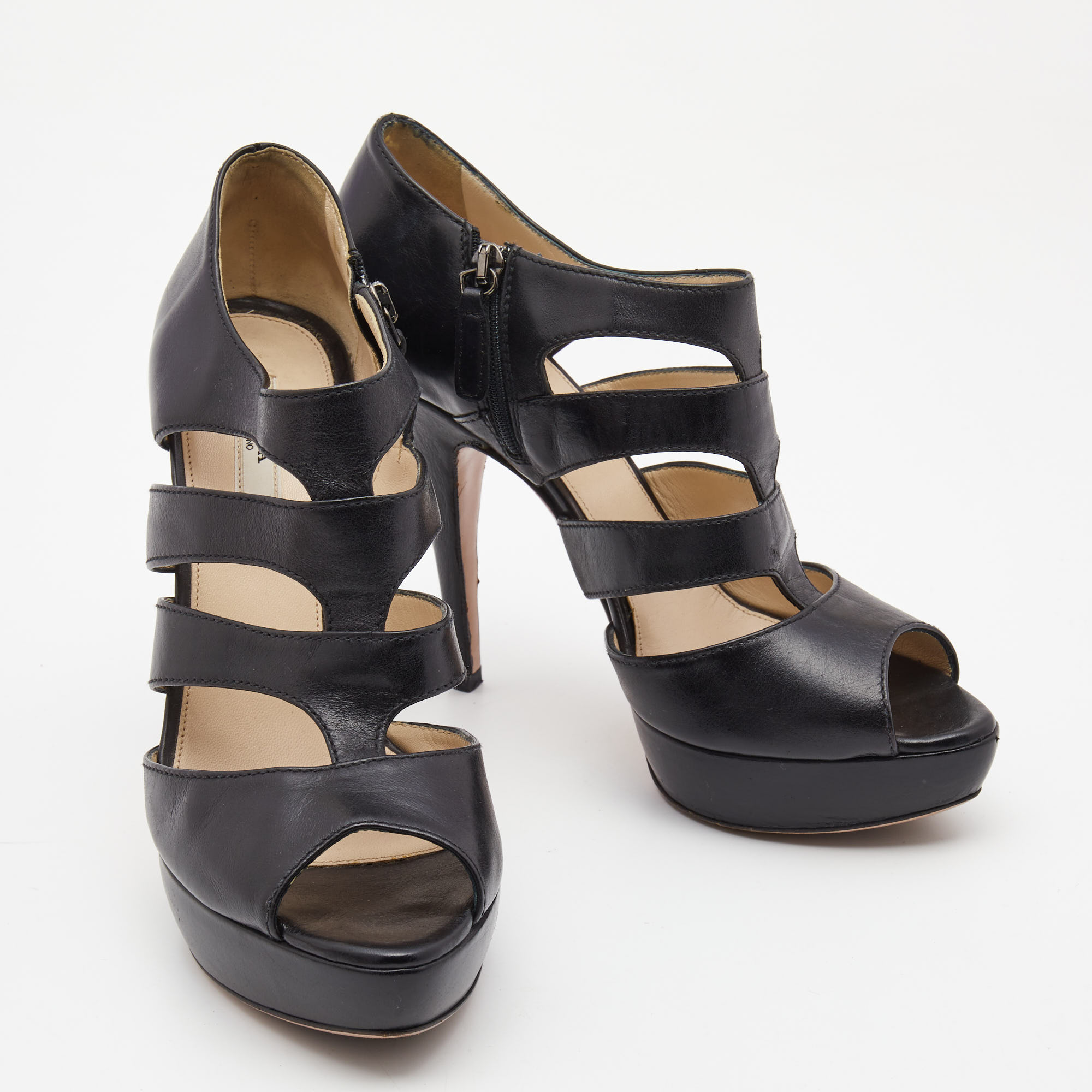 Prada Black Leather Strappy Sandals Size 39.5
