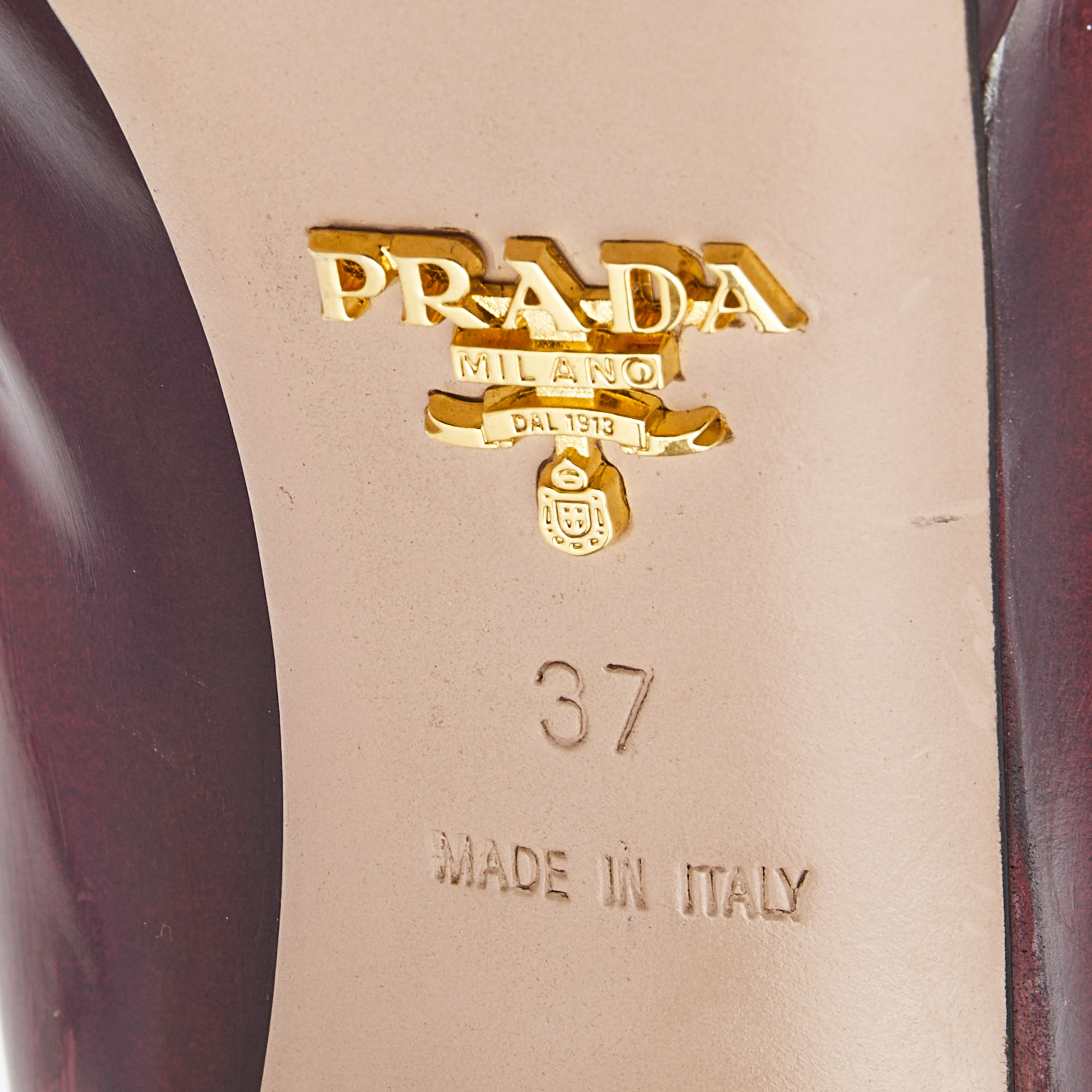 Prada Burgundy Leather Platform Pointed Toe Pumps Size 37