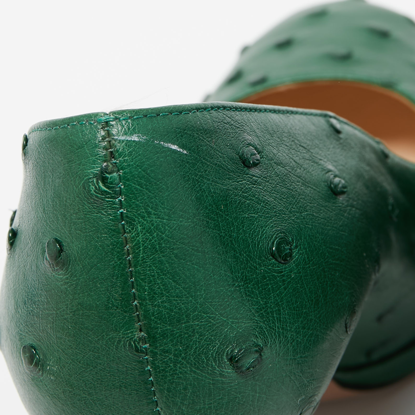 Prada Green Ostrich Leather Round Toe Pumps Size 36