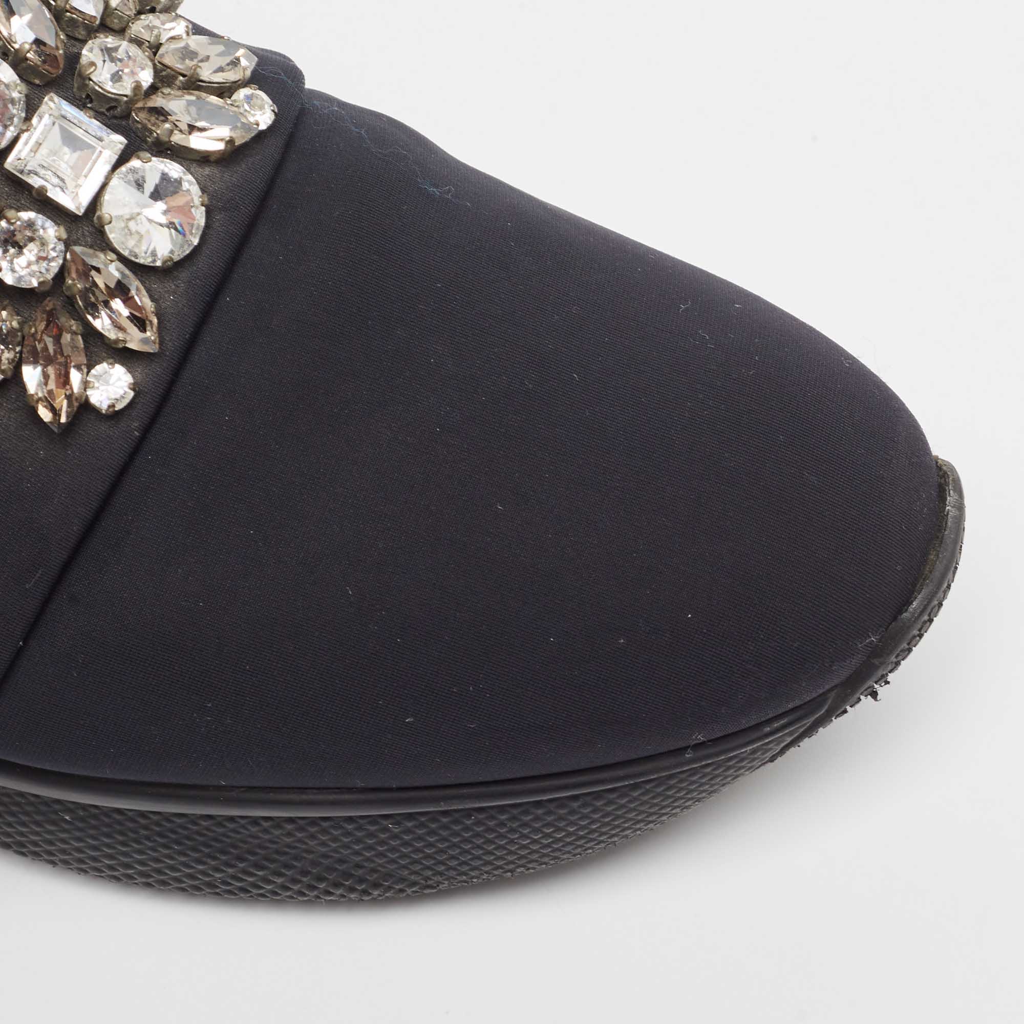Prada Black Neoprene Crystal Embellished Slip On Sneakers Size 39