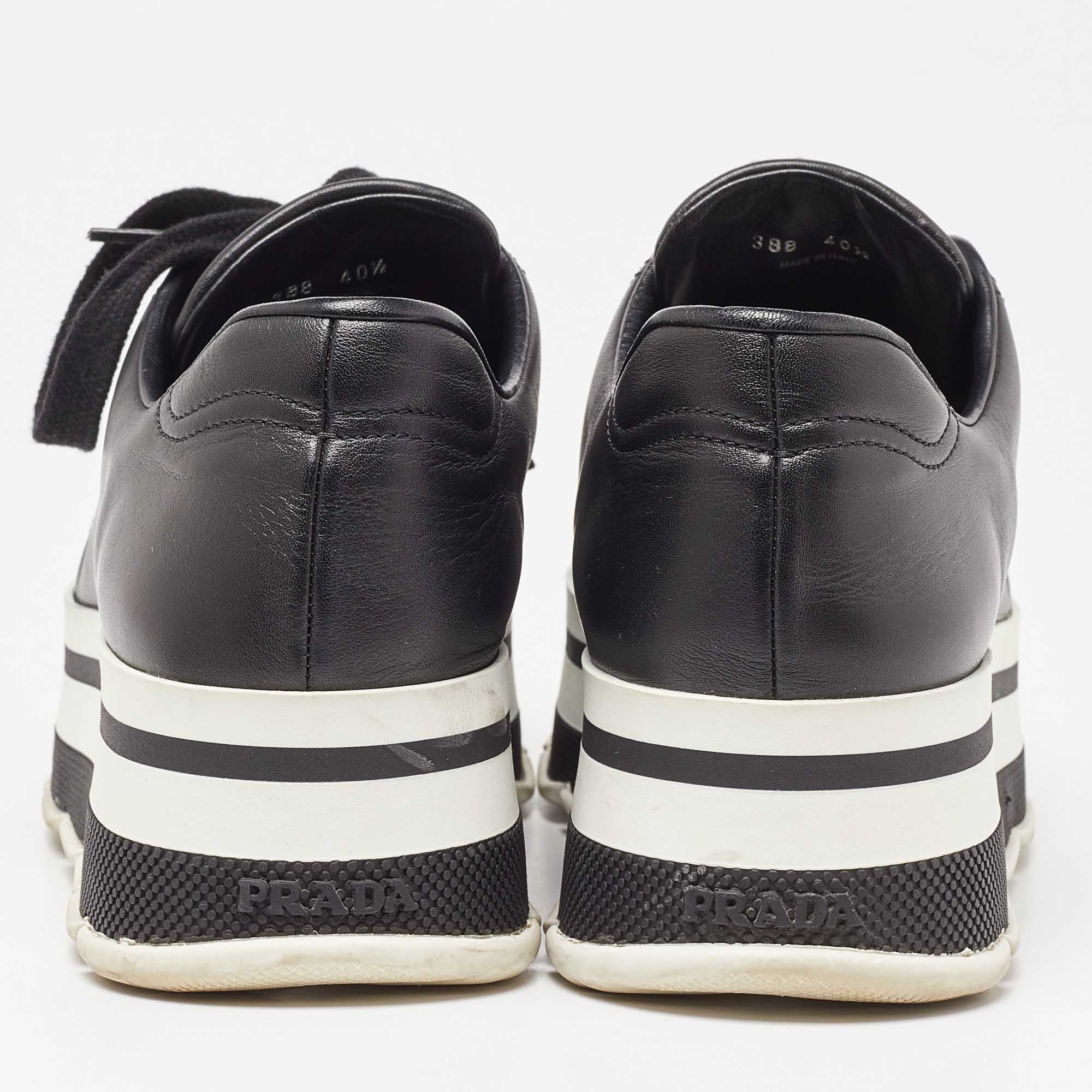 Prada Black Leather Wingtip Platform Derby Sneakers Size 40.5