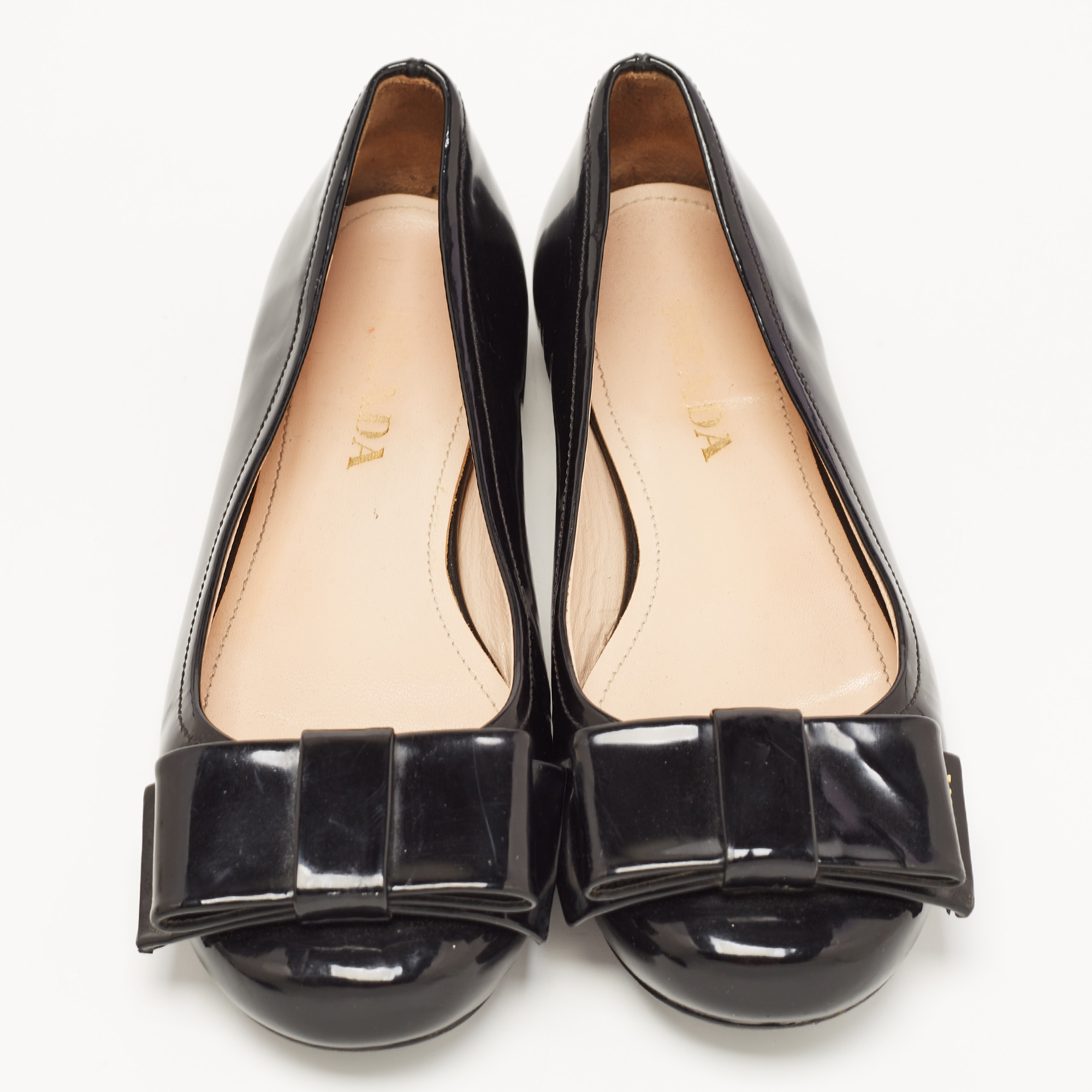 Prada Black Patent Leather Bow Ballet Flats Size 35