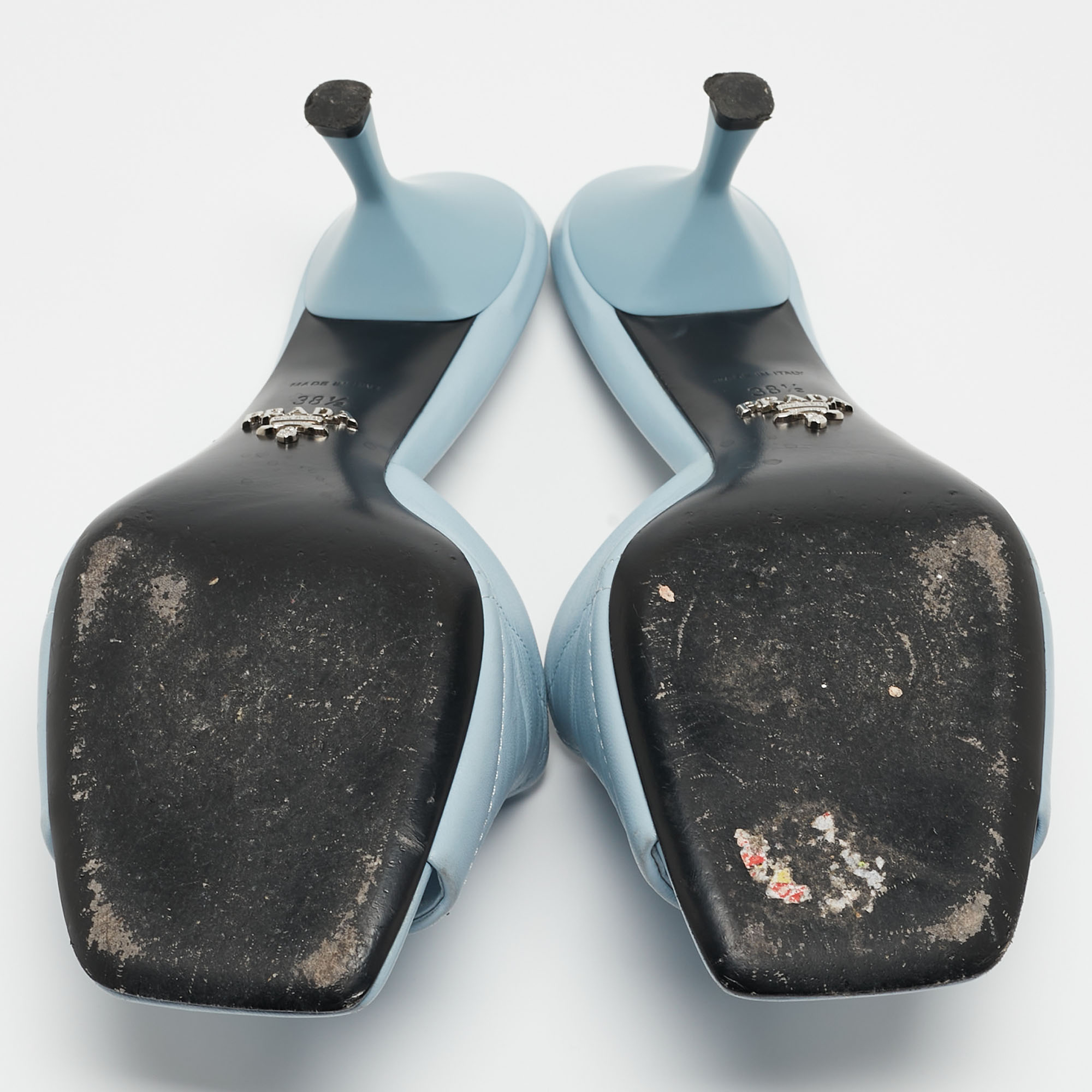 Prada Blue Quilted Leather Logo Slide Sandals Size 38.5