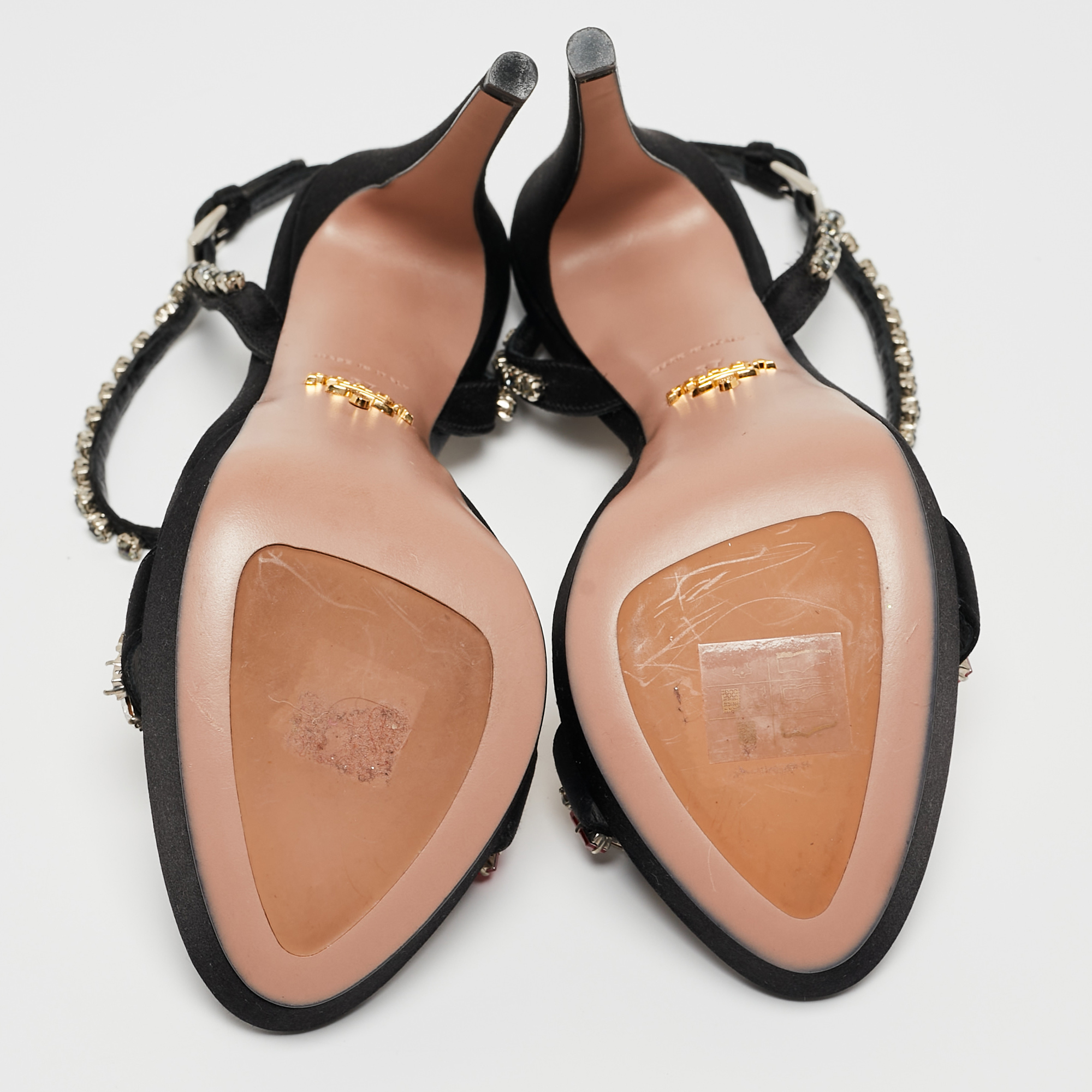 Prada Black Satin Crystal Embellished Ankle Strap Sandals Size 37
