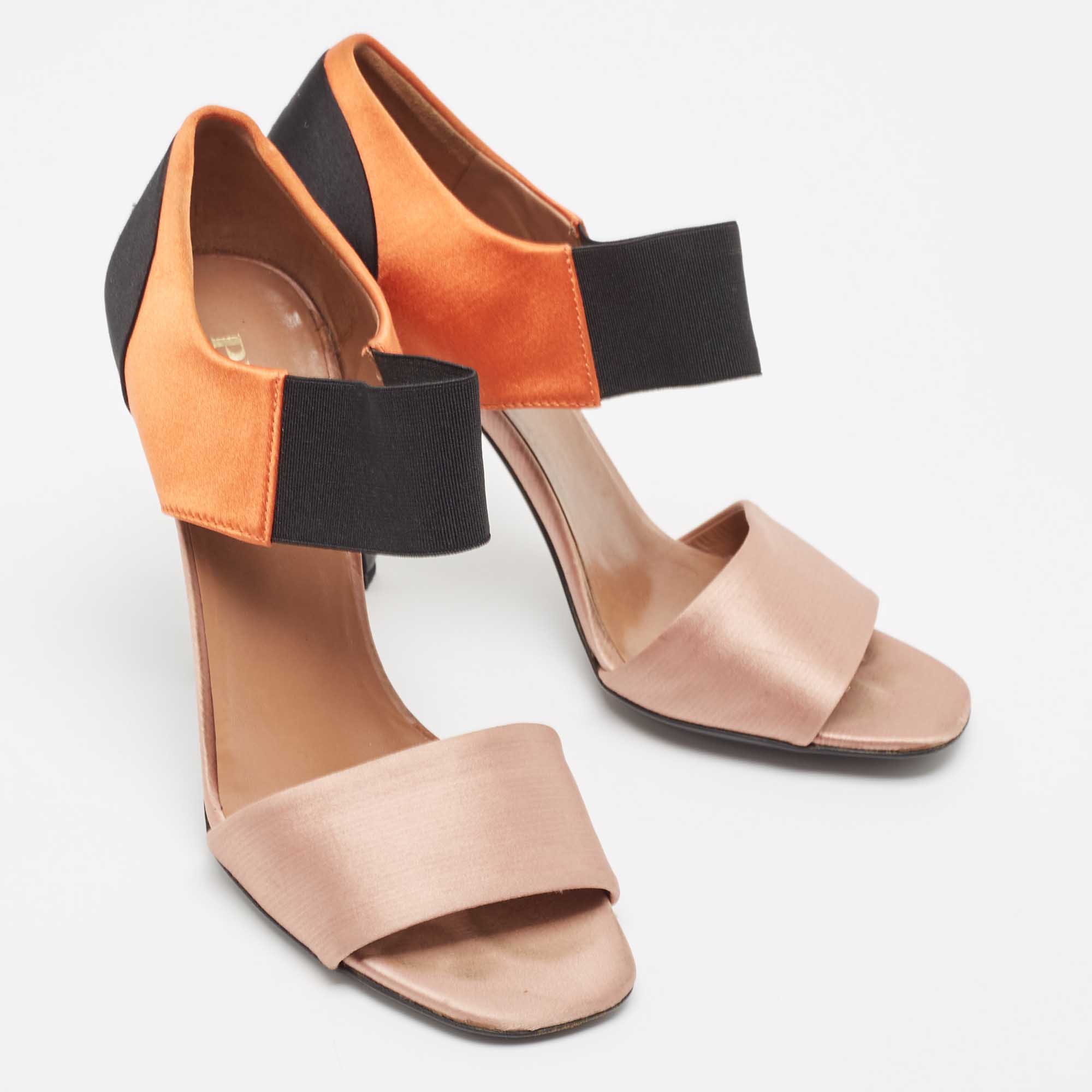 Prada Tricolor Satin Ankle Wrap Sandals Size 36