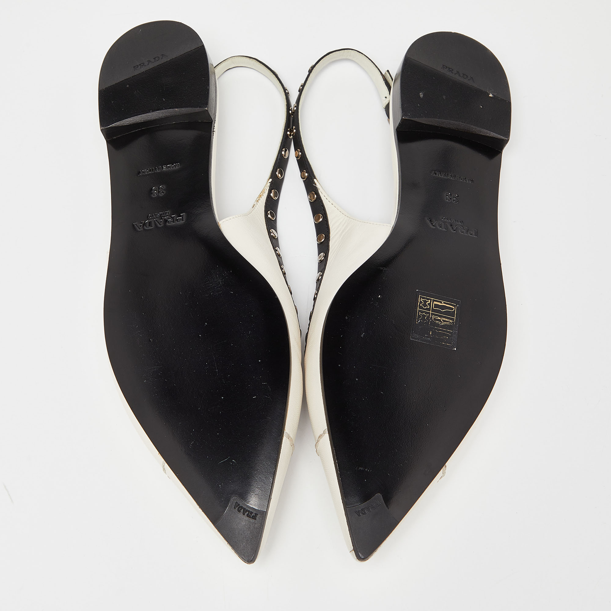Prada Off White/Black Leather Studded Slingback Flats Size 38