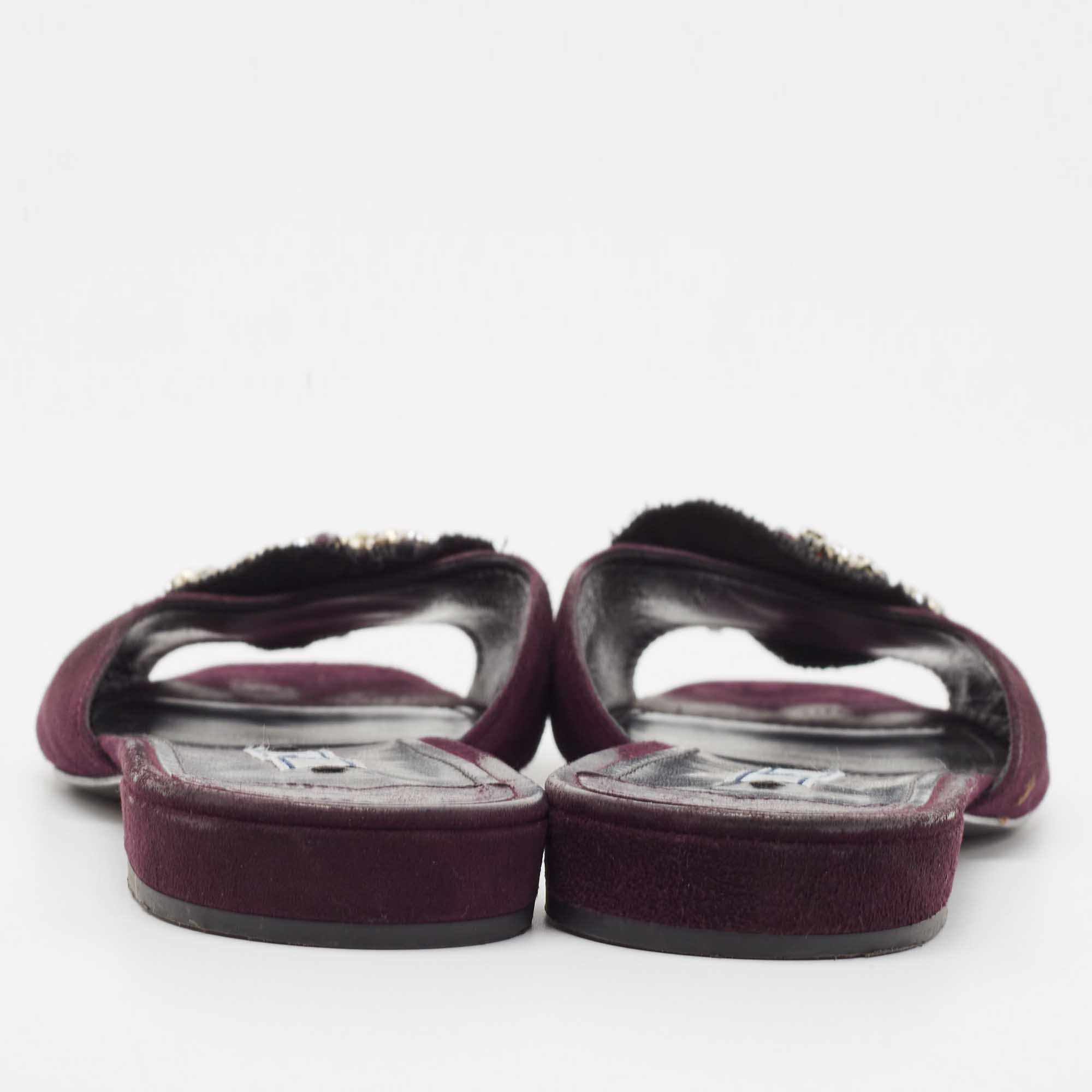 Prada Purple Suede Crystal Embellished Flat Slides Size 39.5