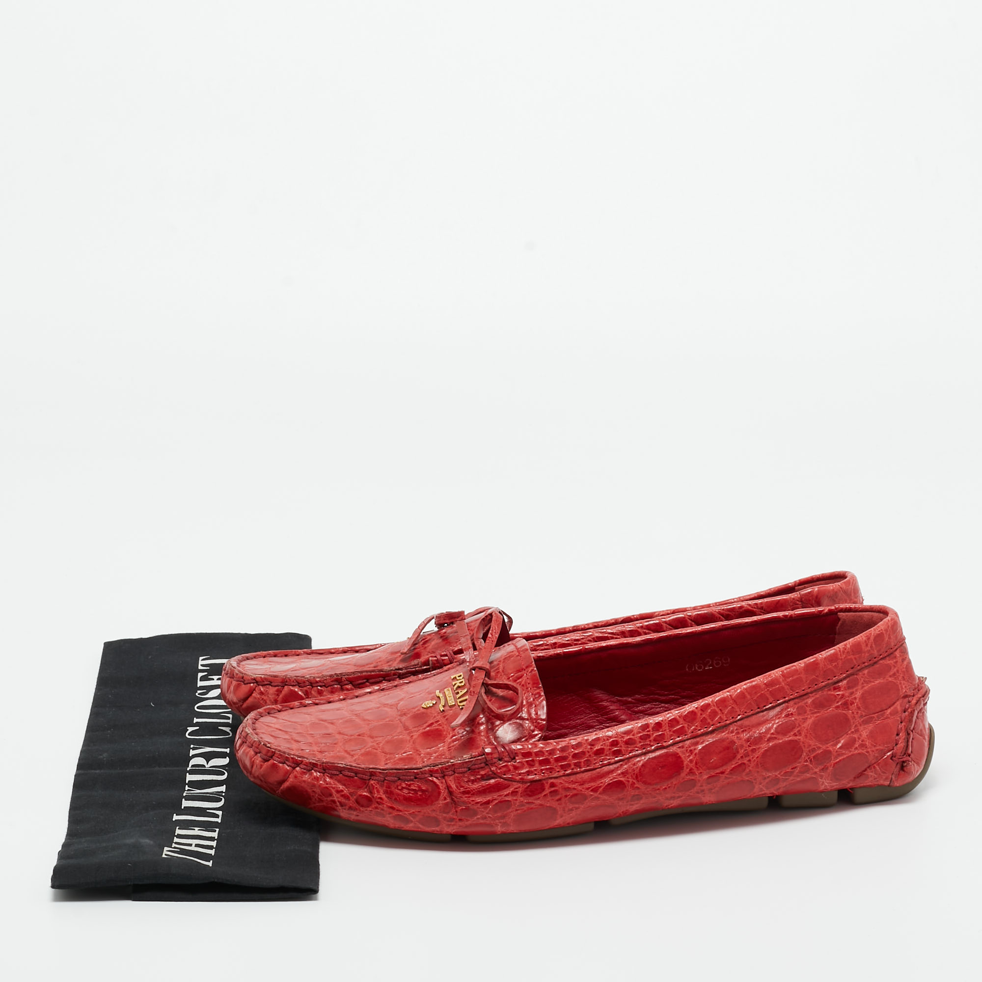 Prada Red Crocodile Leather Penny Loafers Size 40