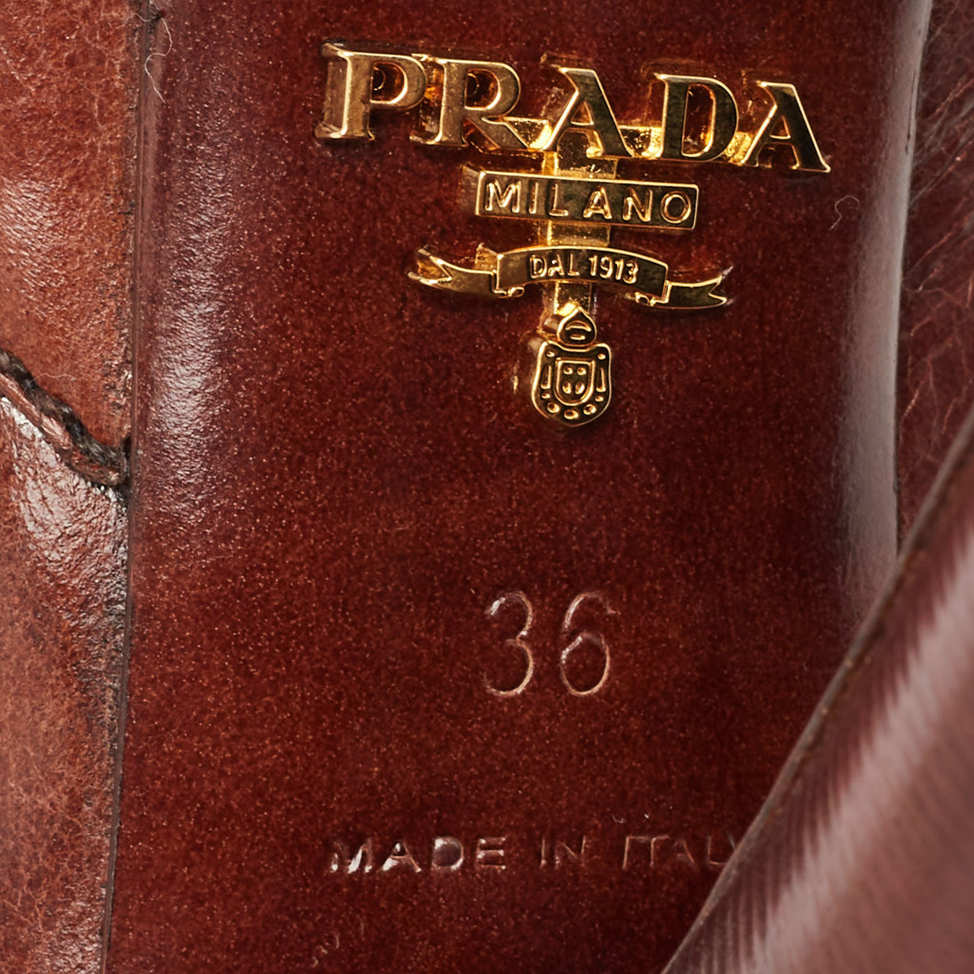 Prada Brown Brogue Leather Lace Up Platform Booties Size 36