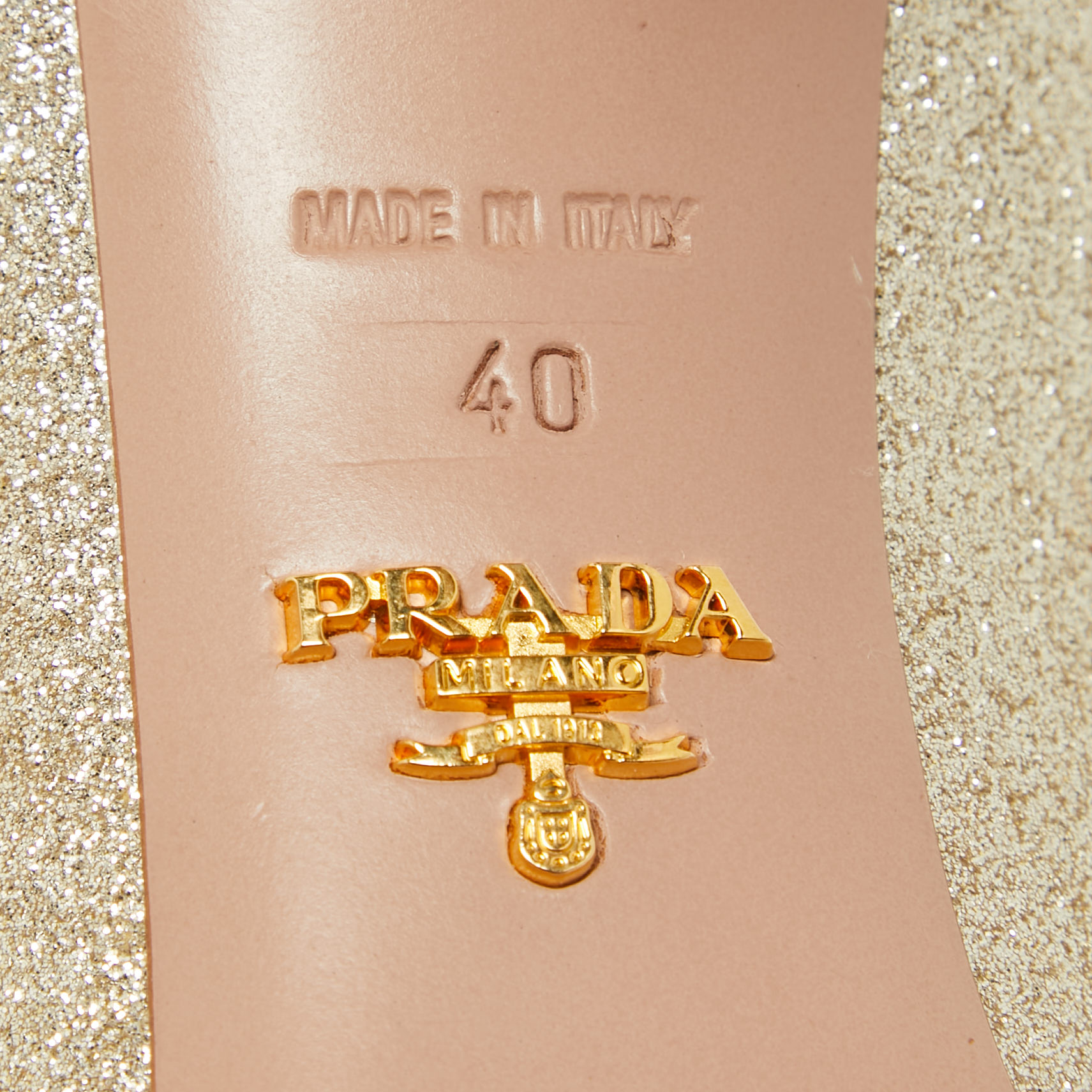 Prada Metallic Gold Glitter Peep Toe Pumps Size 40
