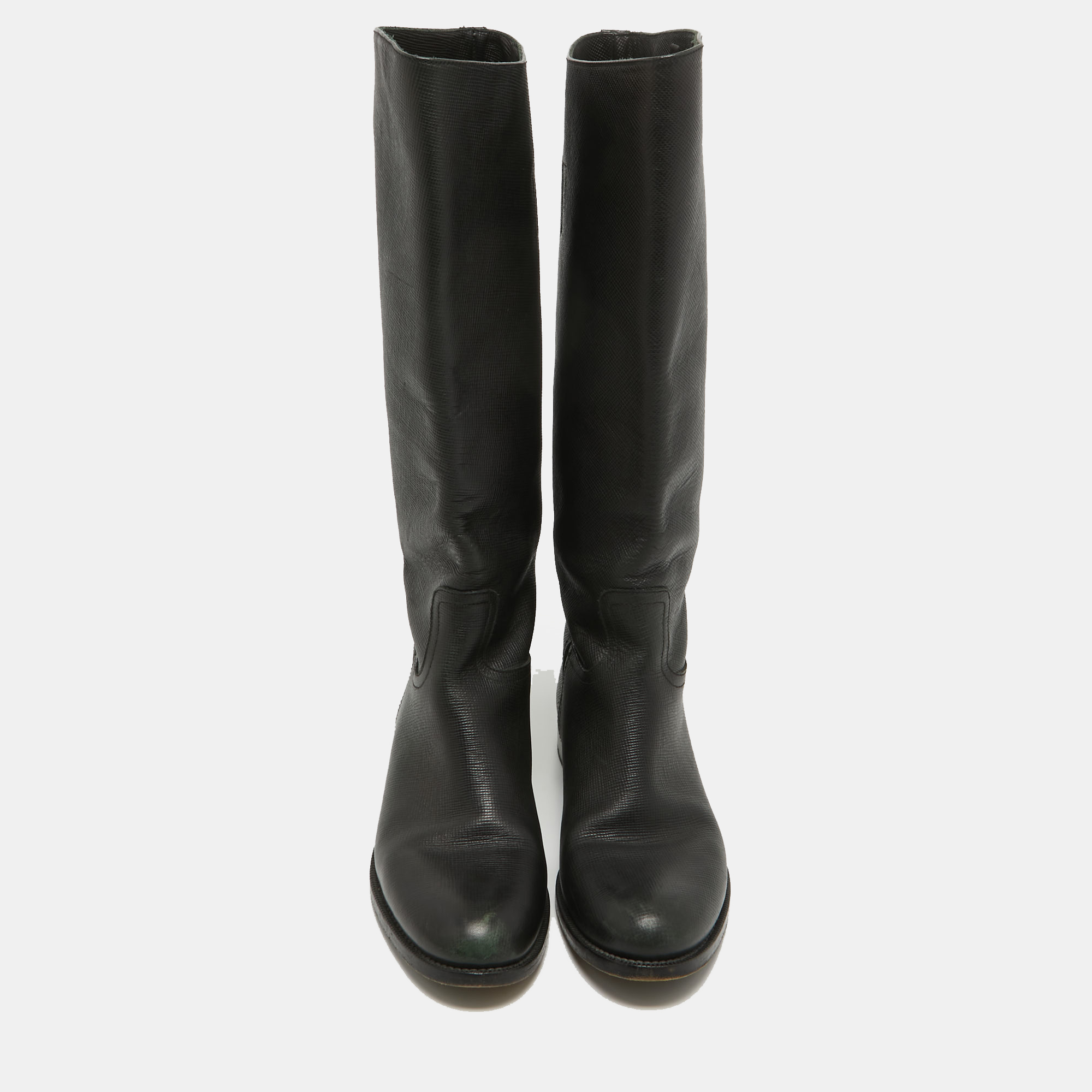 Prada Black Leather Knee Length Boots Size 39