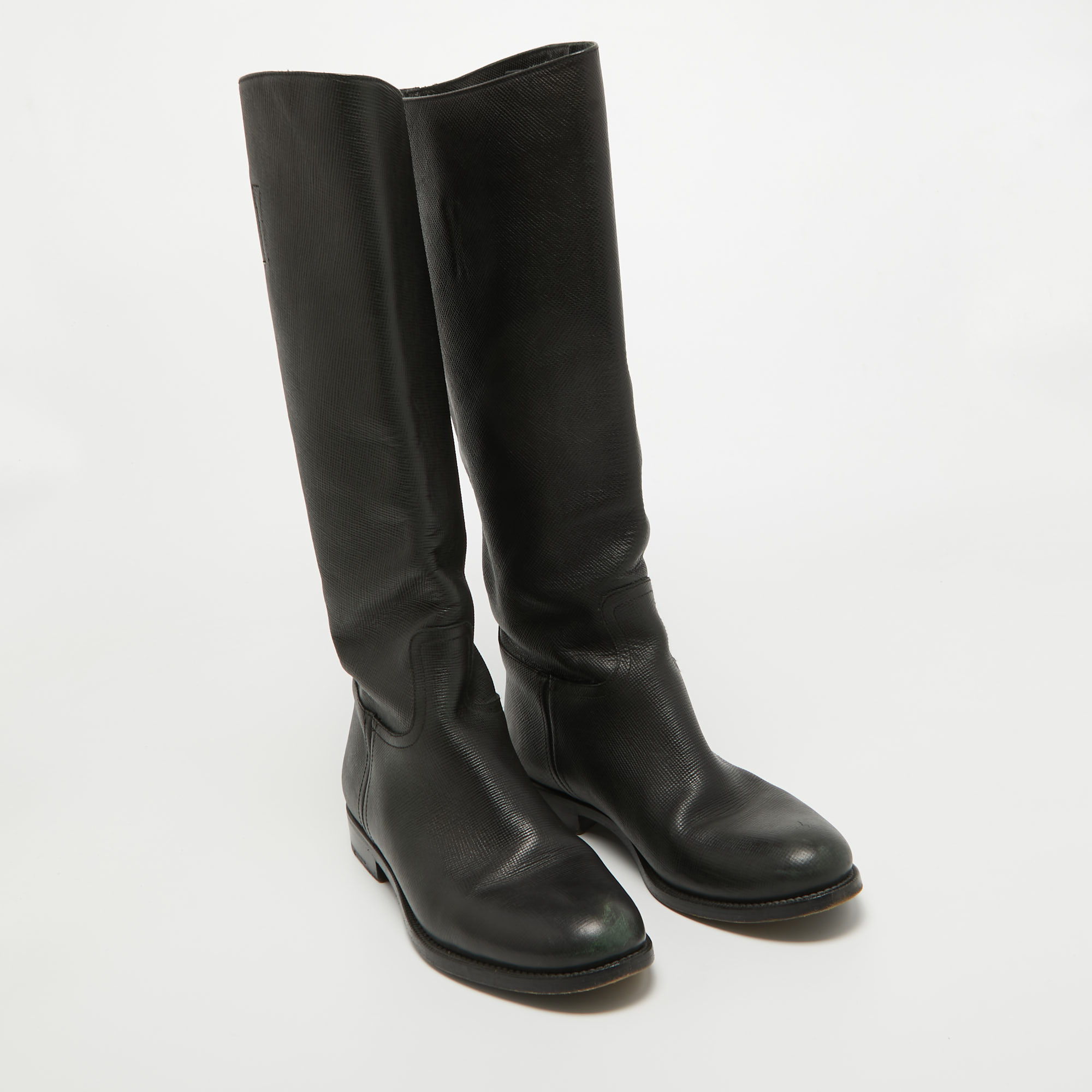 Prada Black Leather Knee Length Boots Size 39