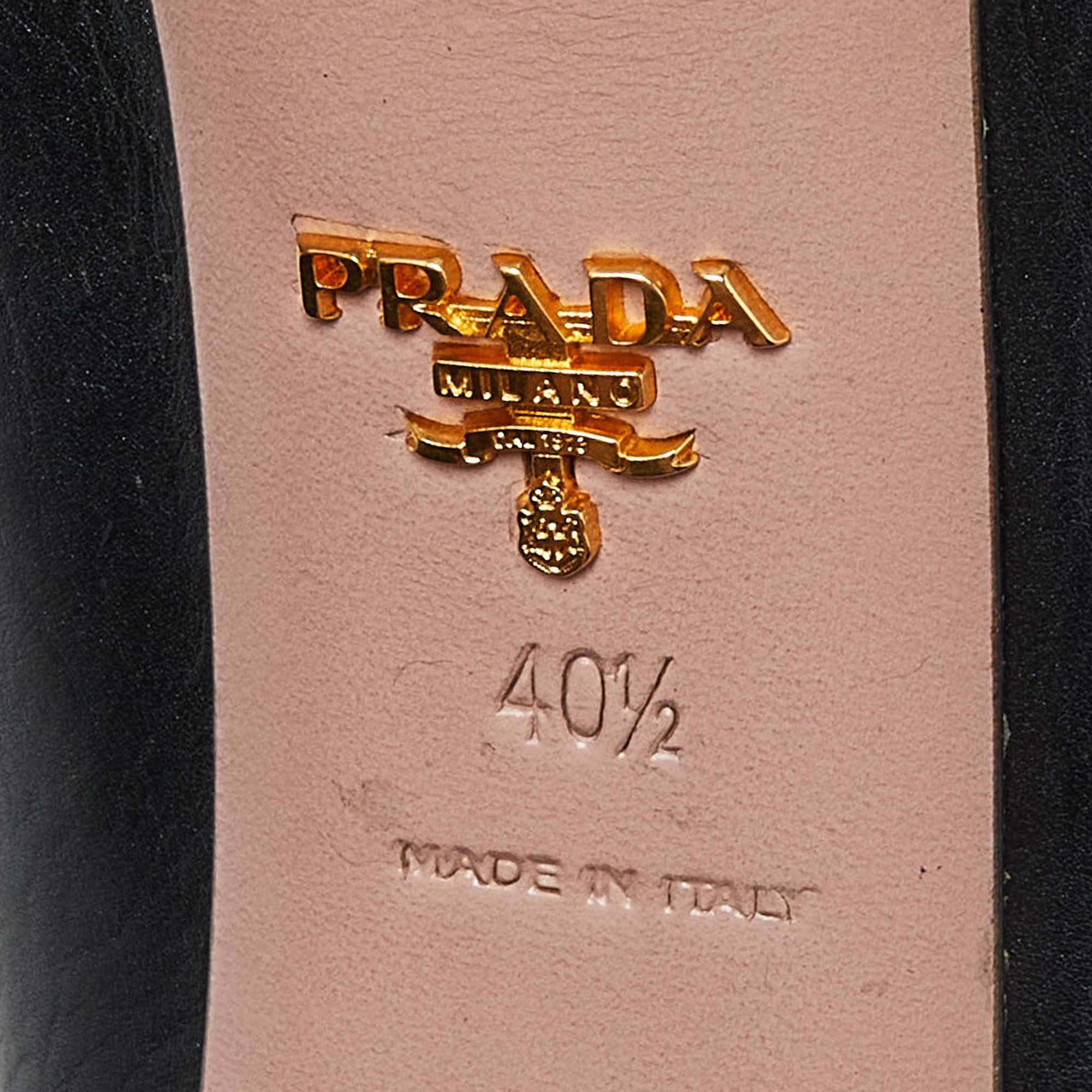 Prada Black Leather Raffles Detail Pumps Size 40.5
