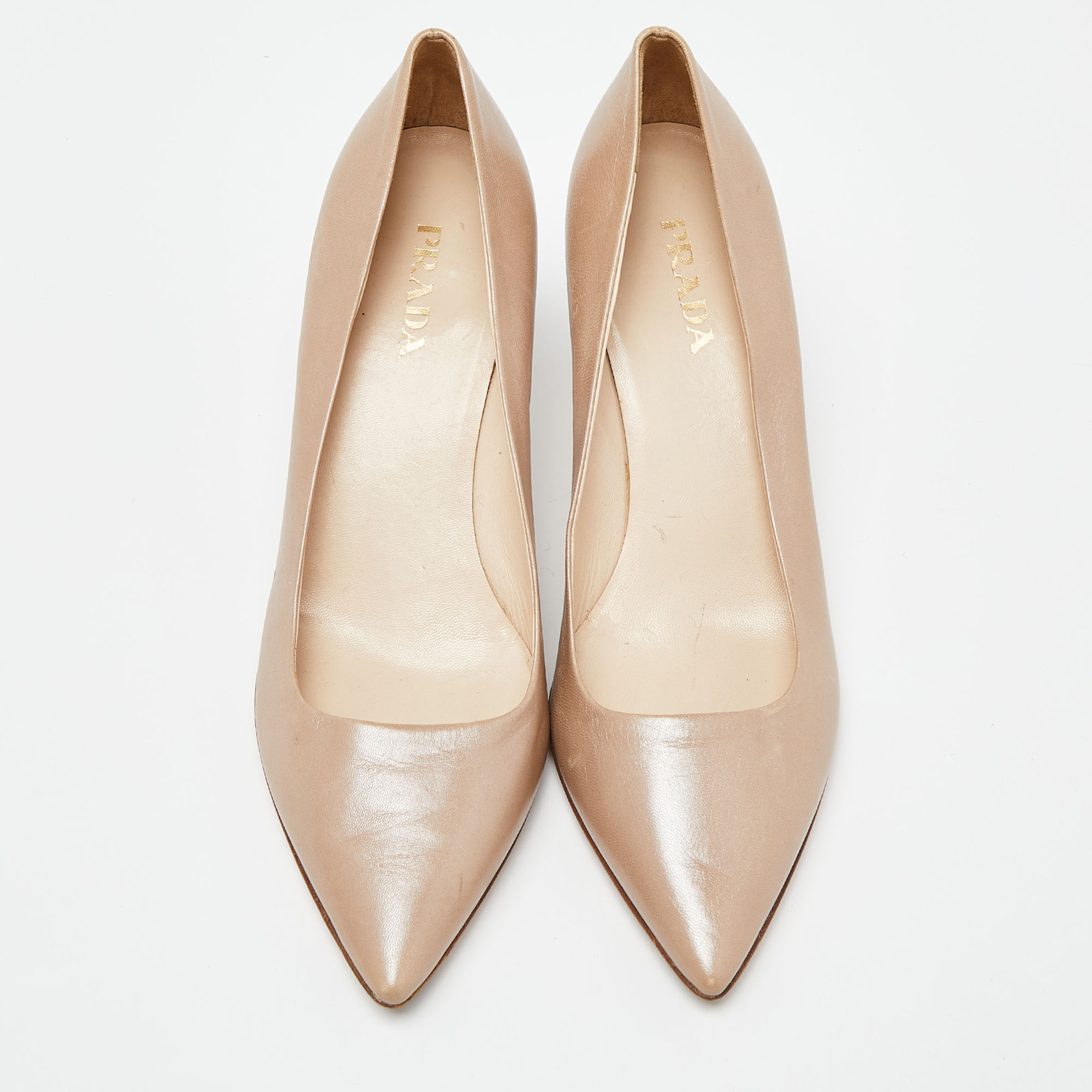 Prada Beige Leather Pointed Toe Pumps Size 39