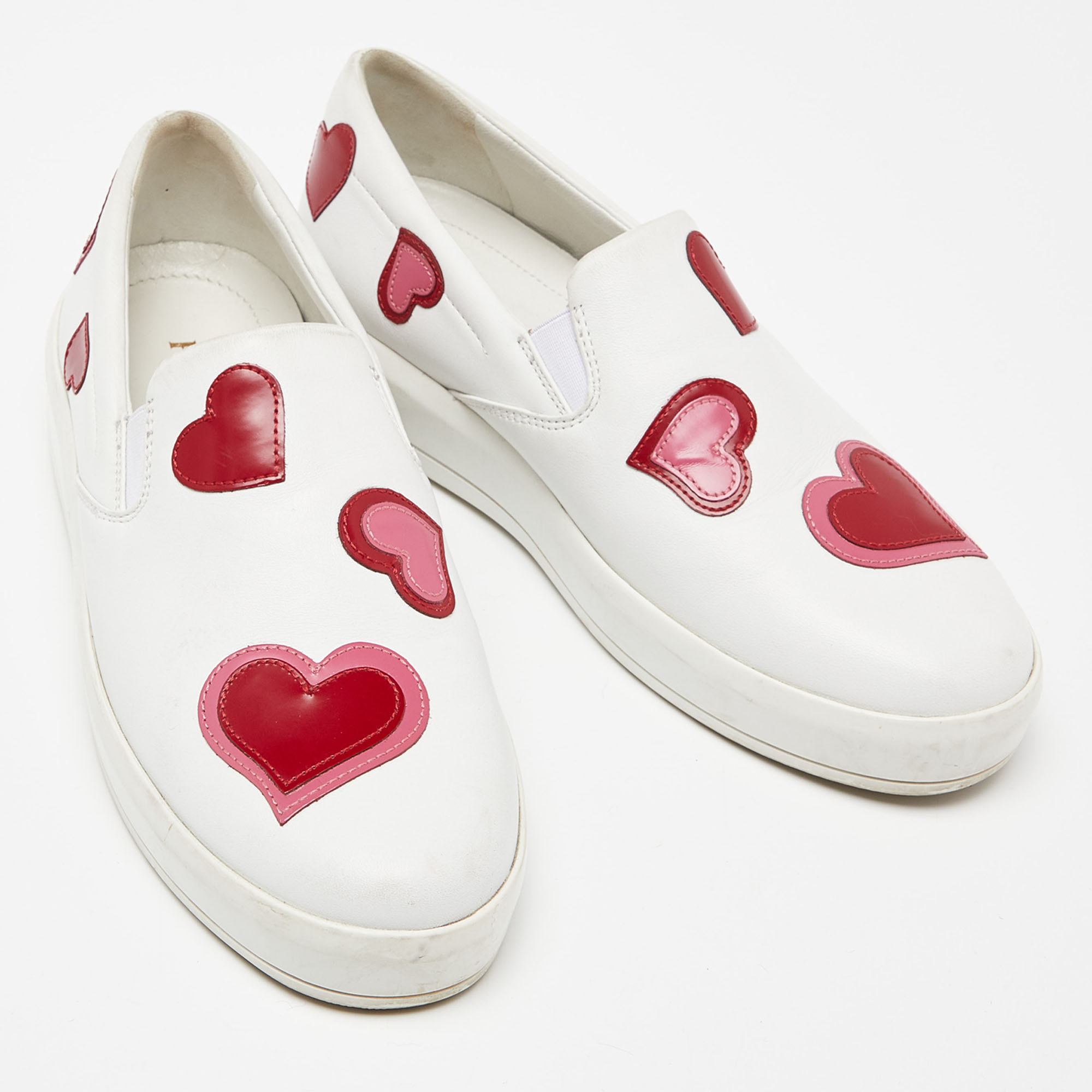 Prada White Leather Heart Slip On Sneakers Size 36.5