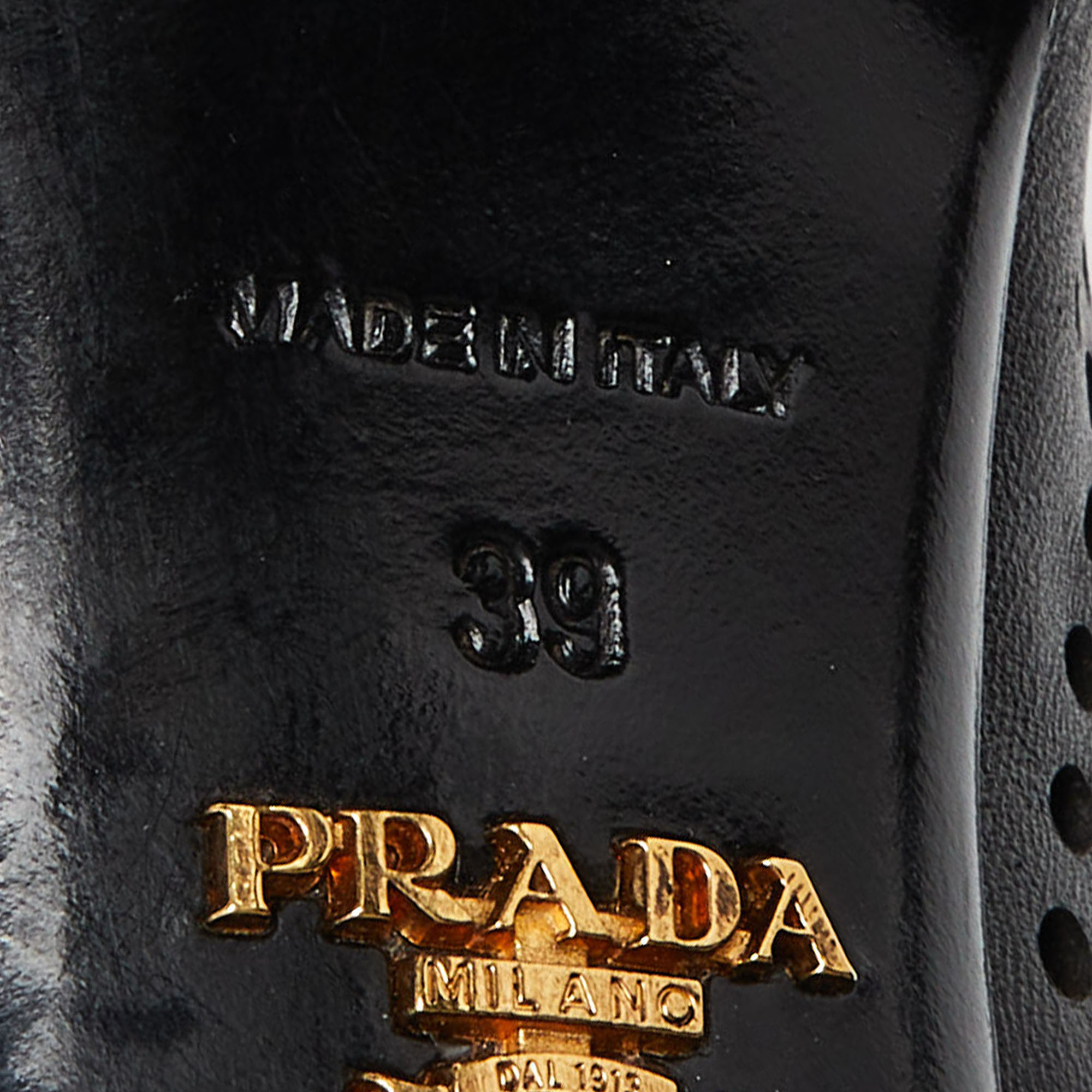 Prada Black Perforated Leather Peep Toe Ankle Booties Size 39