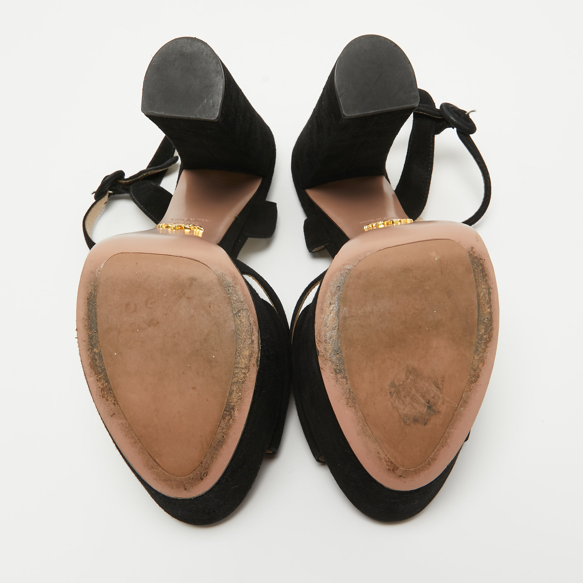 Prada Black Suede Platform Ankle Strap Sandals Size 39.5