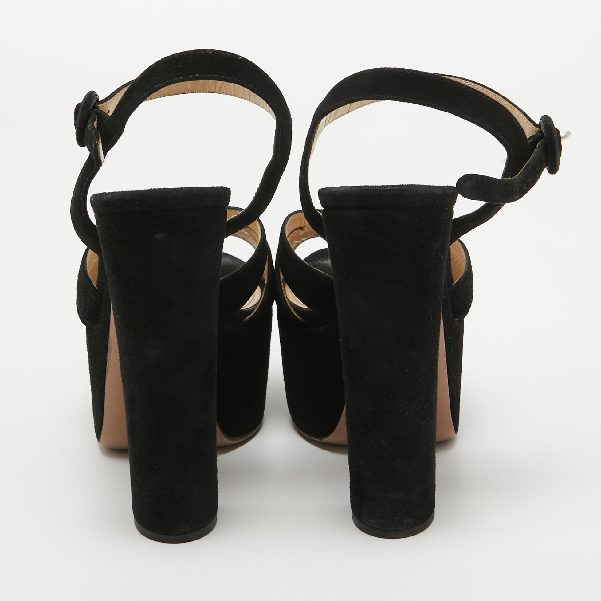 Prada Black Suede Platform Ankle Strap Sandals Size 39.5