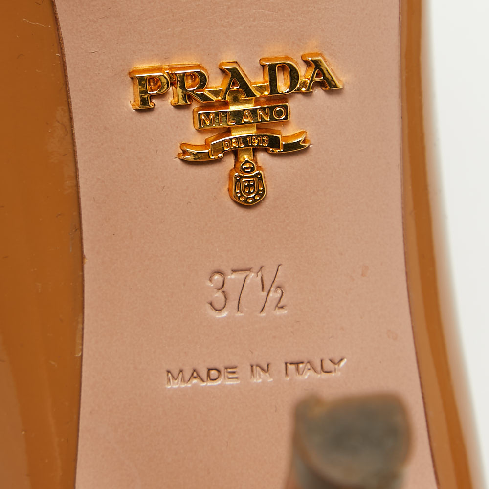 Prada Brown Patent Leather Peep Toe Platform Pumps Size 37.5