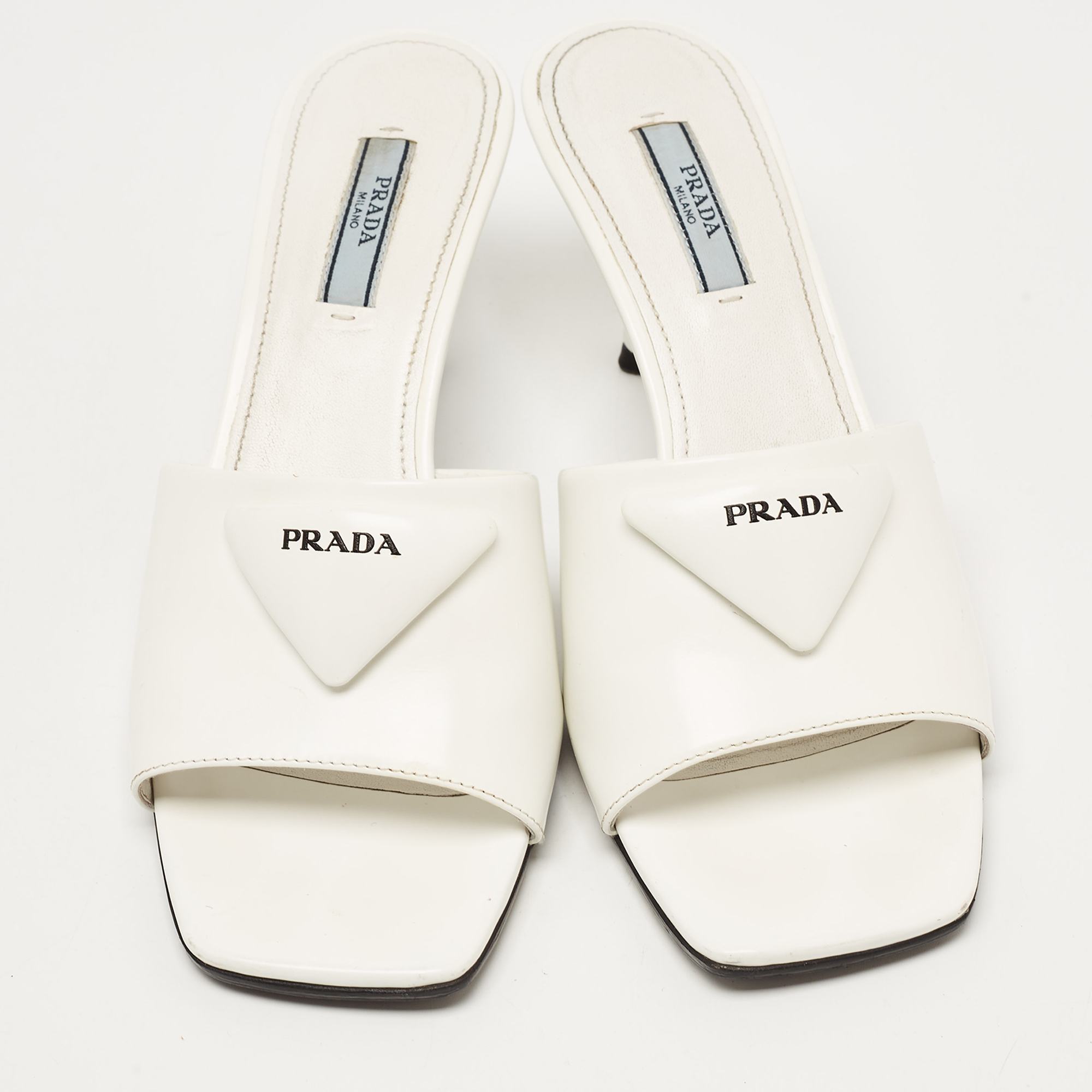 Prada White Leather Logo Slide Sandals Size 37.5