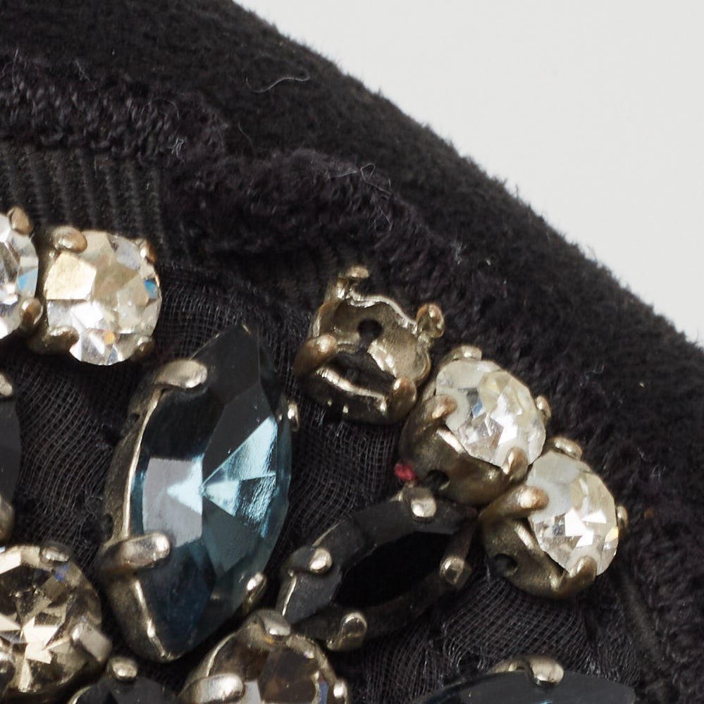 Prada Black Suede Crystal Embellished Flat Slides Size 37