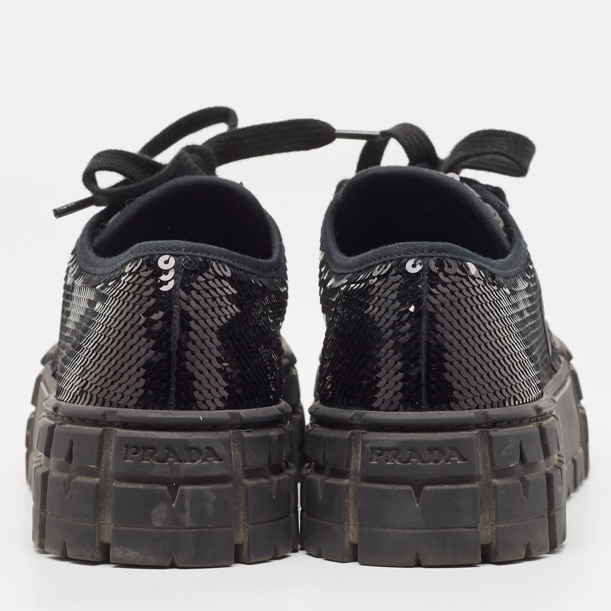 Prada Black Sequin Double Wheel Platform Sneakers Size 37.5