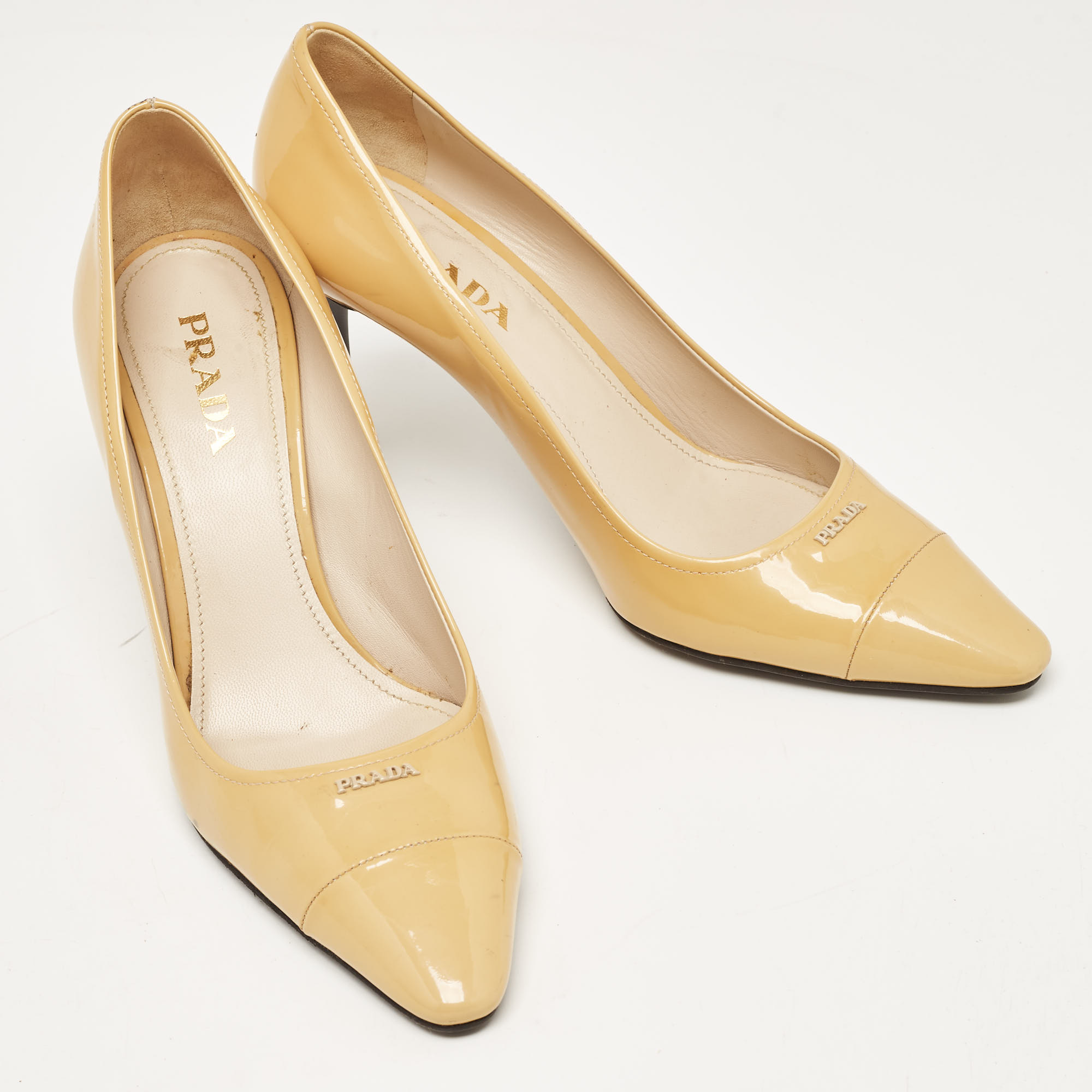 Prada Beige Patent Leather Pointed Toe Pumps Size 39.5
