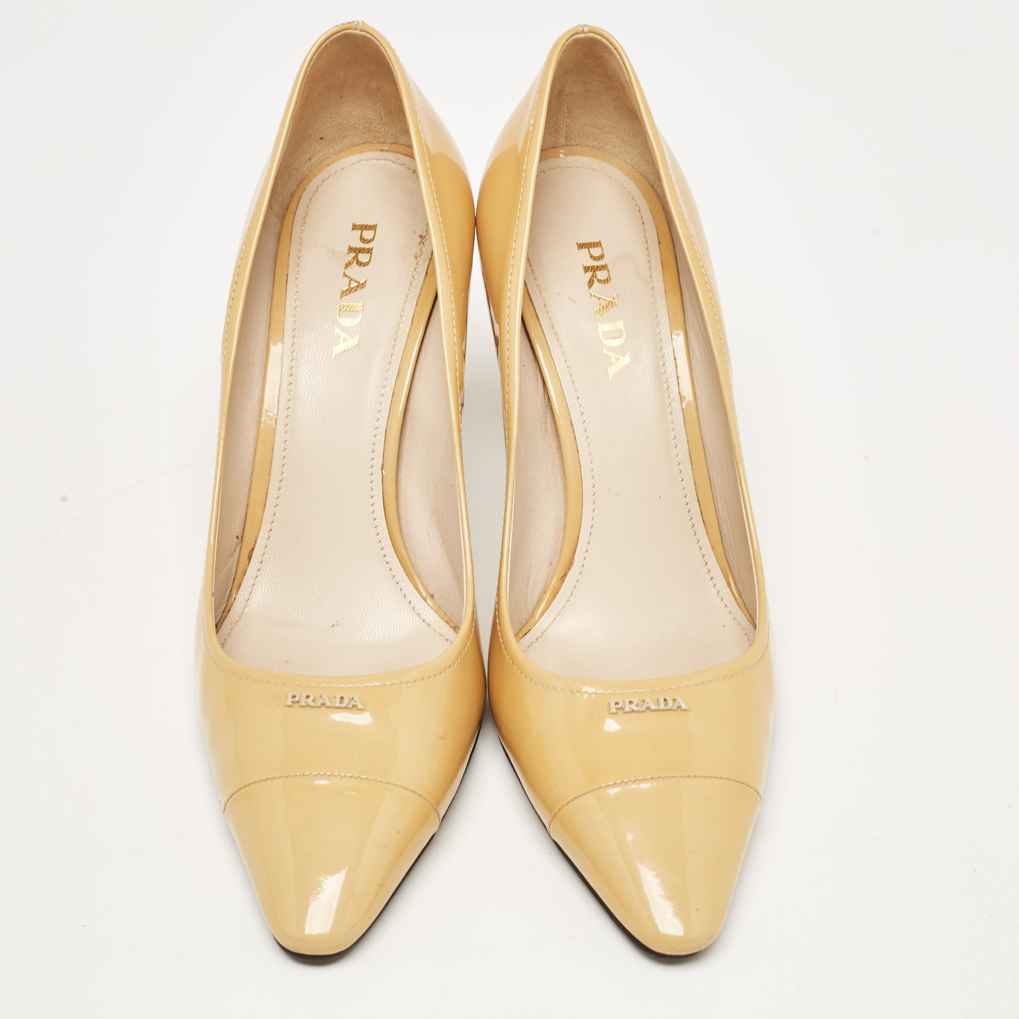 Prada Beige Patent Leather Pointed Toe Pumps Size 39.5