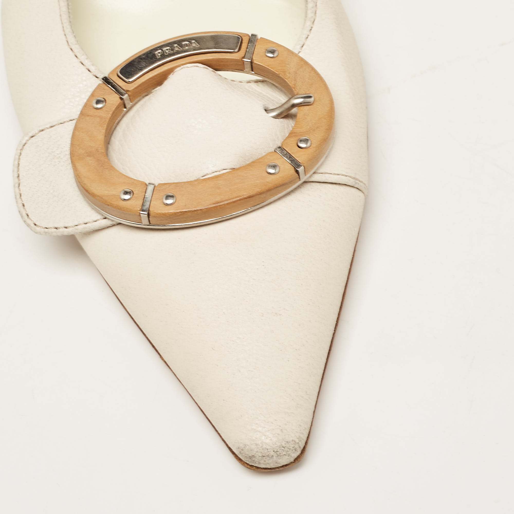 Prada White Leather Pointed Toe Slingback Pumps Size 40