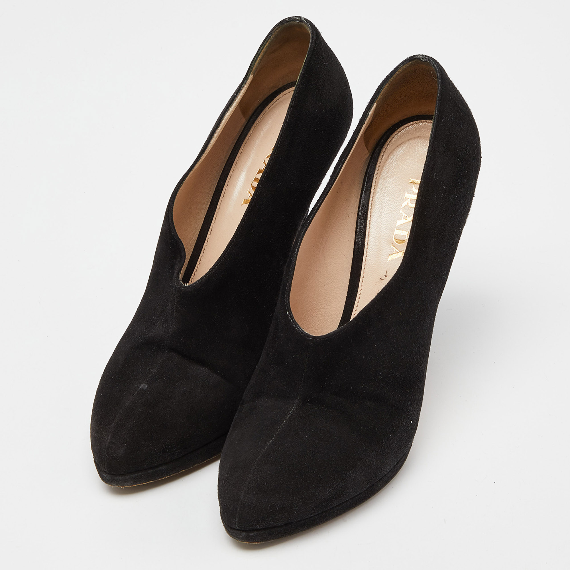 Prada Black Suede Slip On Pumps Size 38