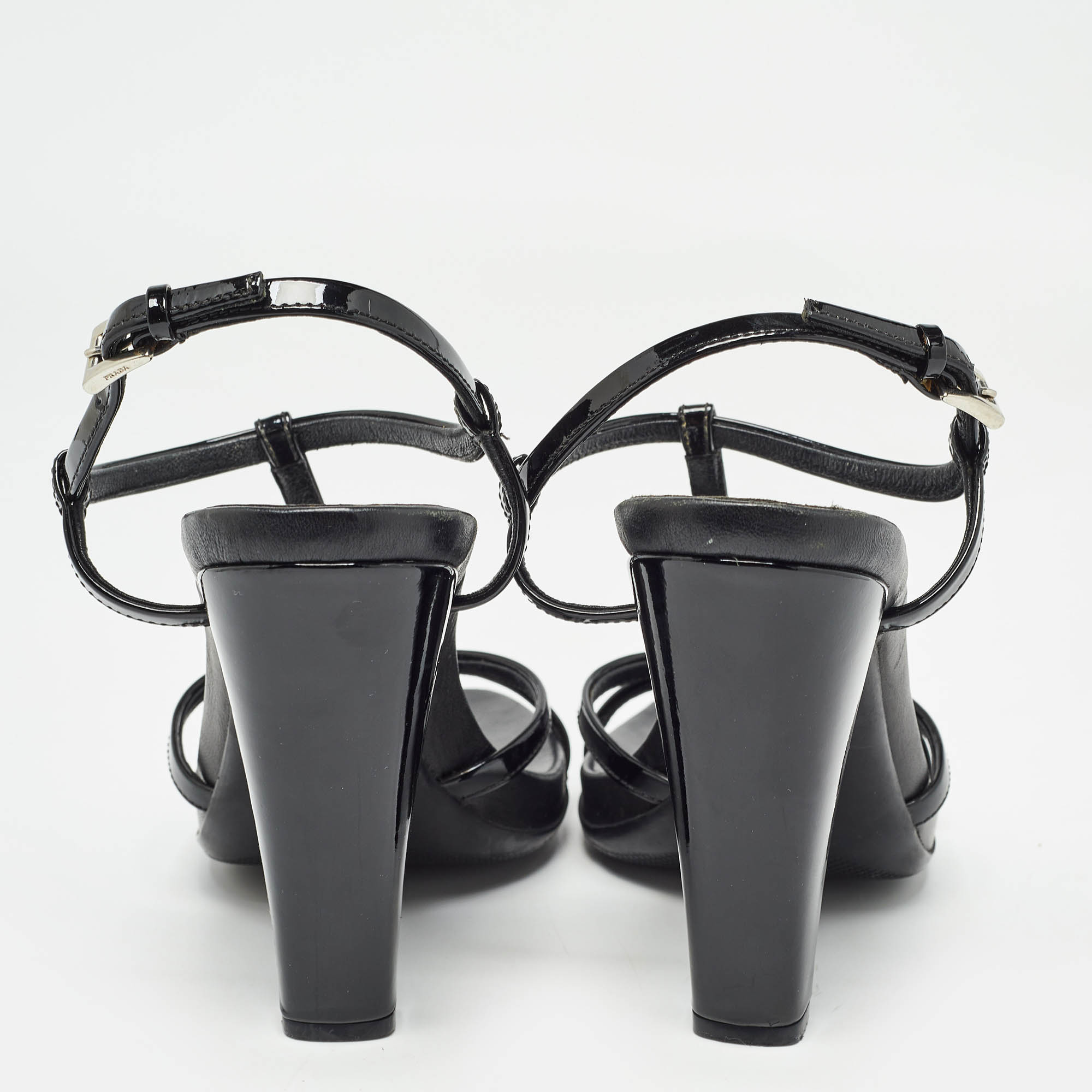 Prada Black Patent Leather Ankle Strap Sandals Size 38