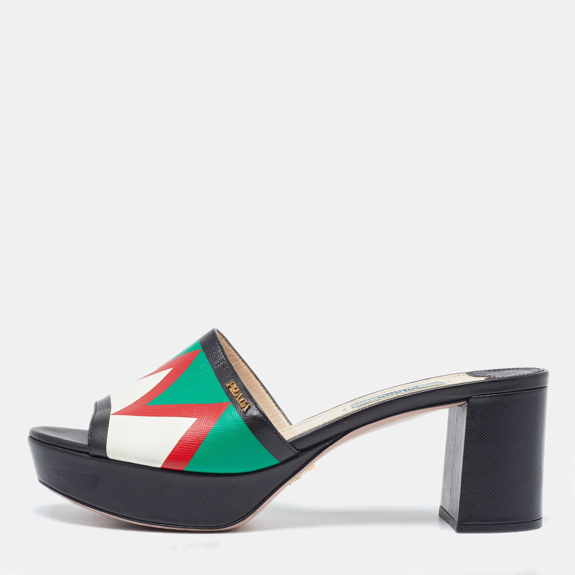 

Prada Tricolor Leather Platform Block Heel Slide Sandals Size, Multicolor