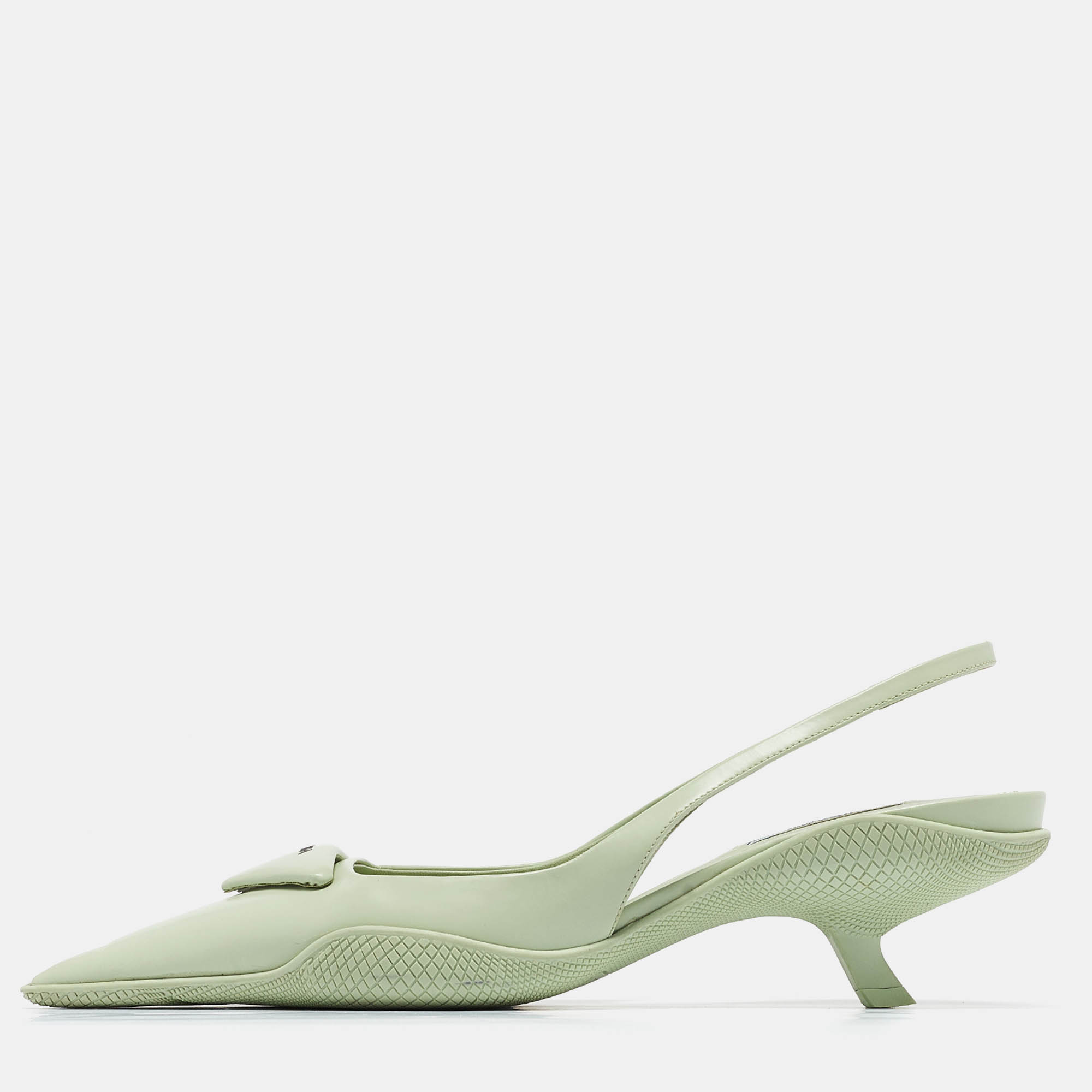 Prada green leather pointed toe slingback pumps size 39