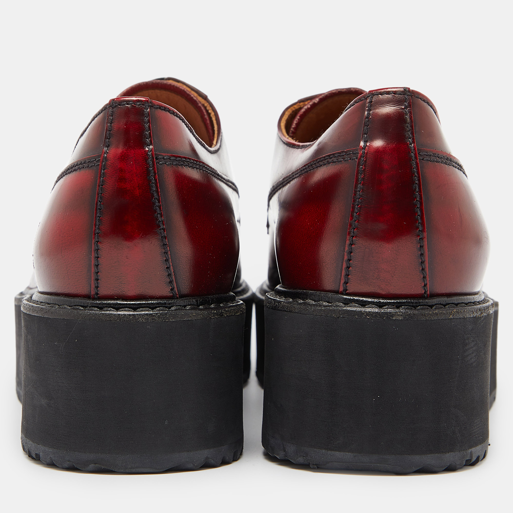 Prada Maroon Leather Platform Derby Size 38