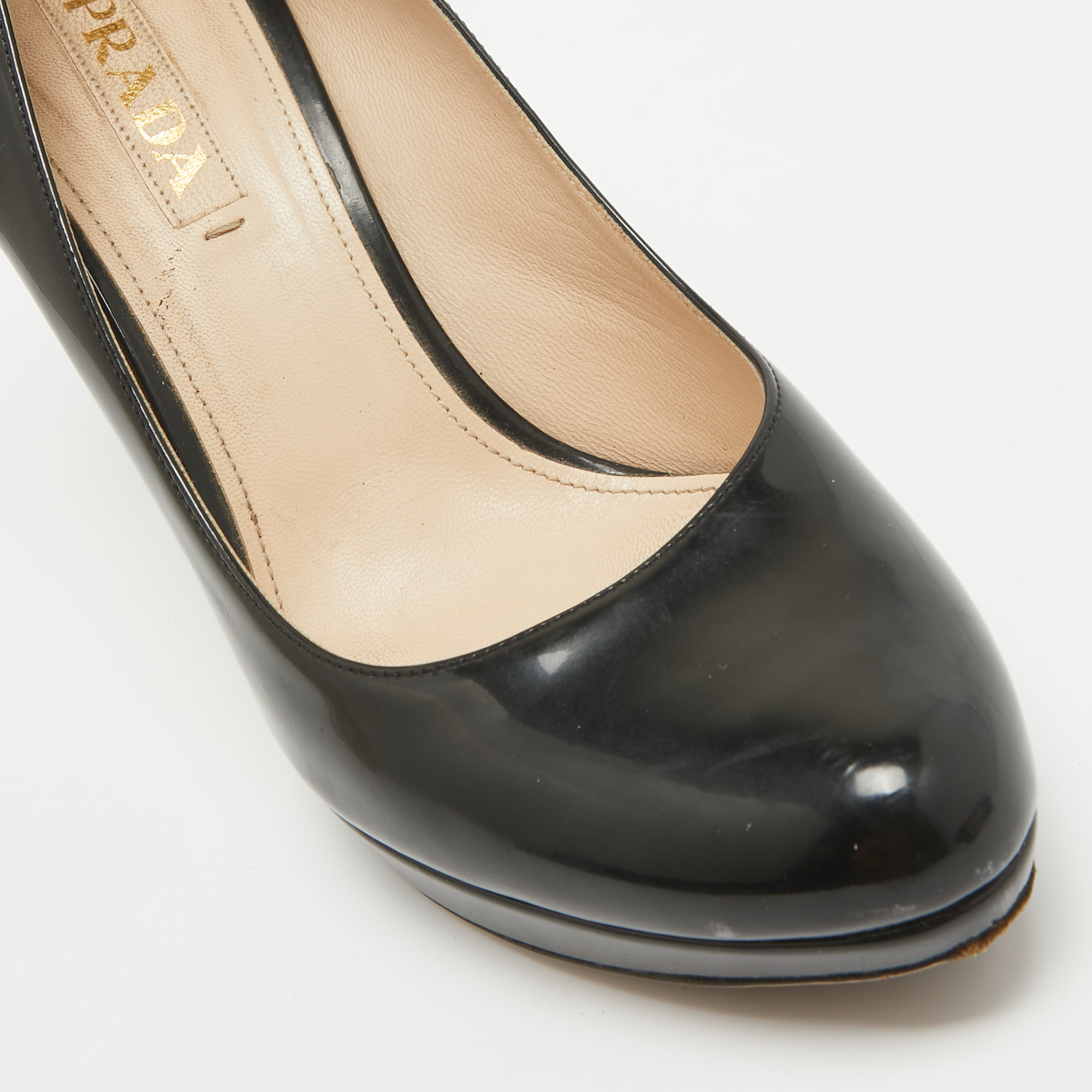 Prada Black Patent Leather Platform Round Toe Pumps Size 40.5