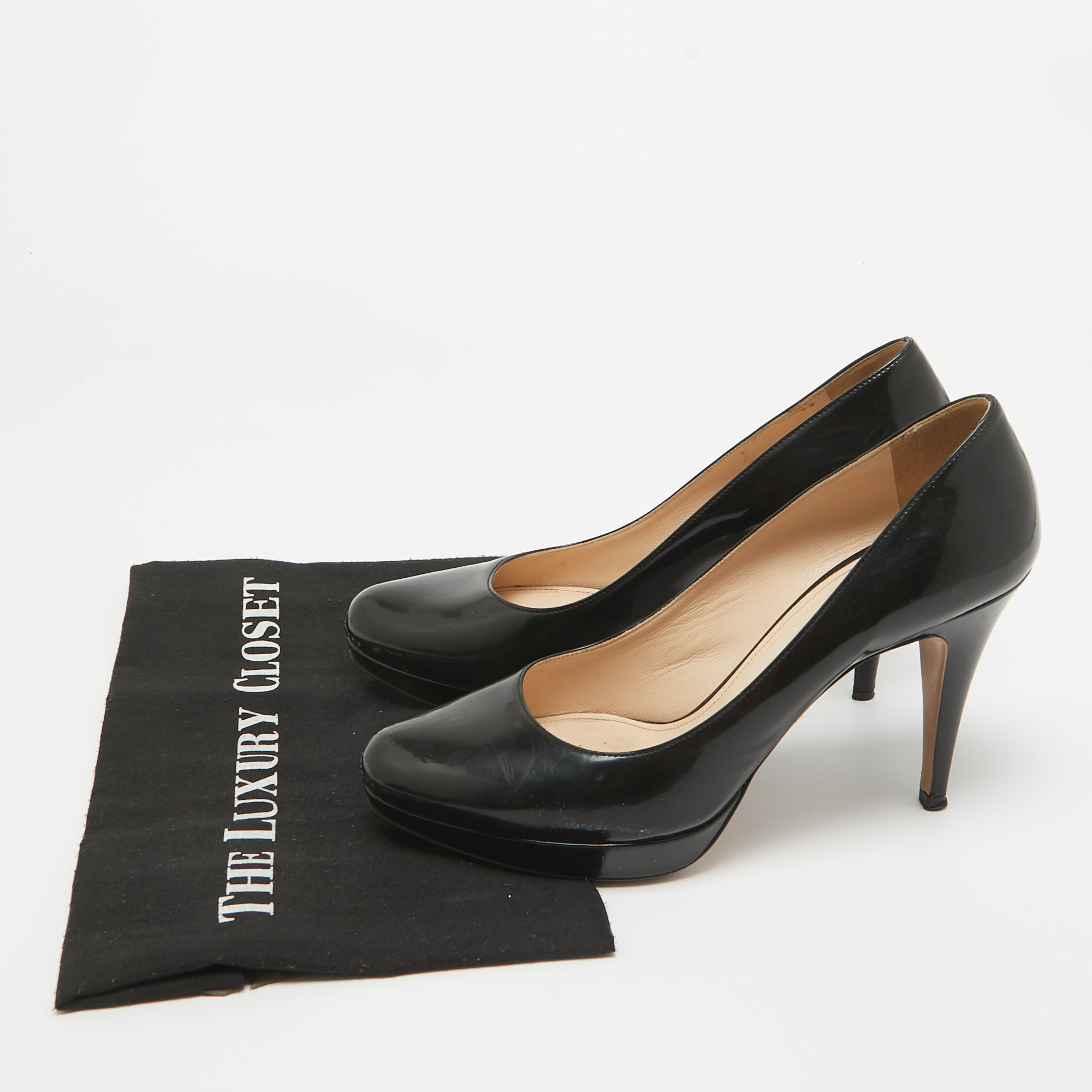 Prada Black Patent Leather Platform Round Toe Pumps Size 40.5