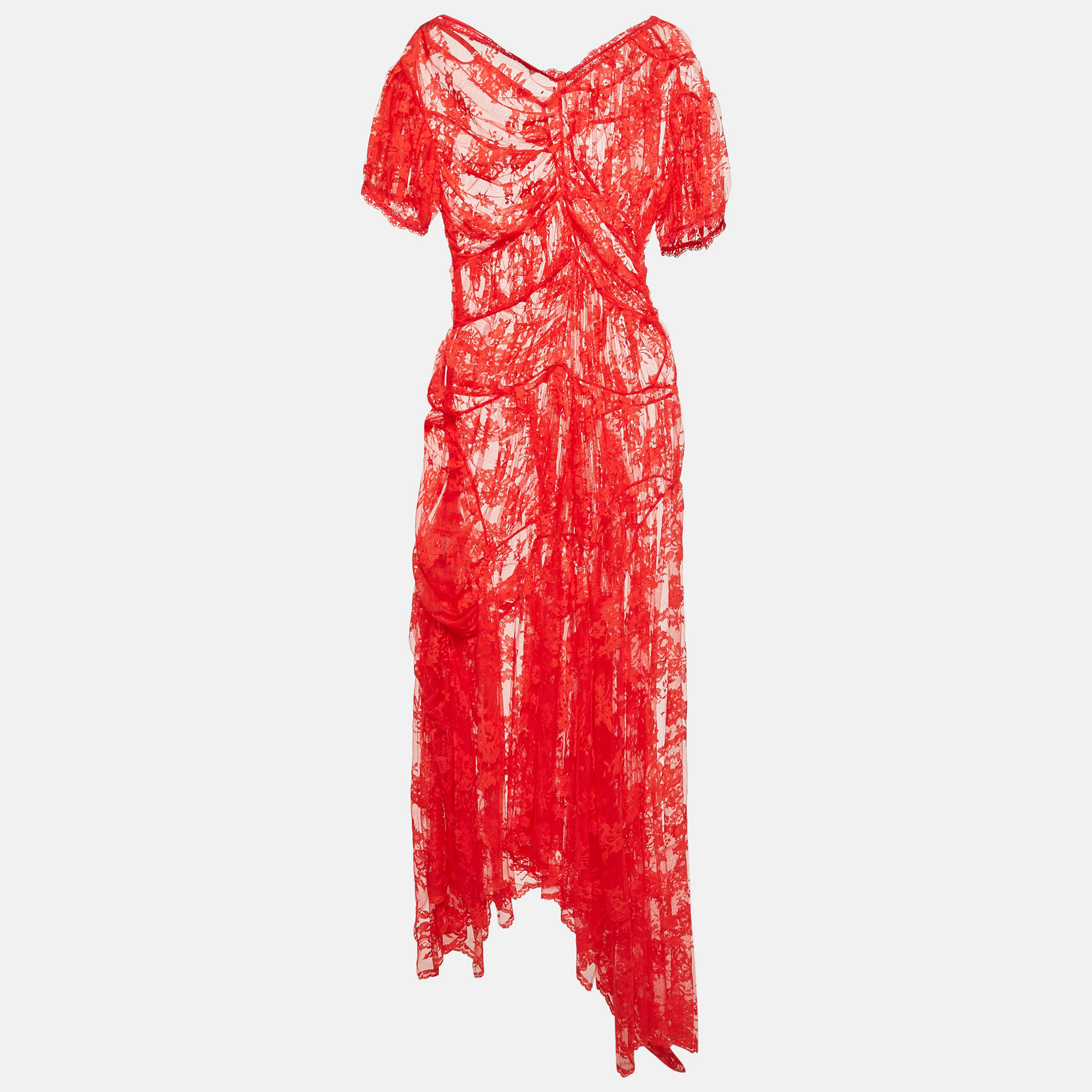 Preen By Thornton Bregazzi Red Floral Patterned Tulle Midi Dress M