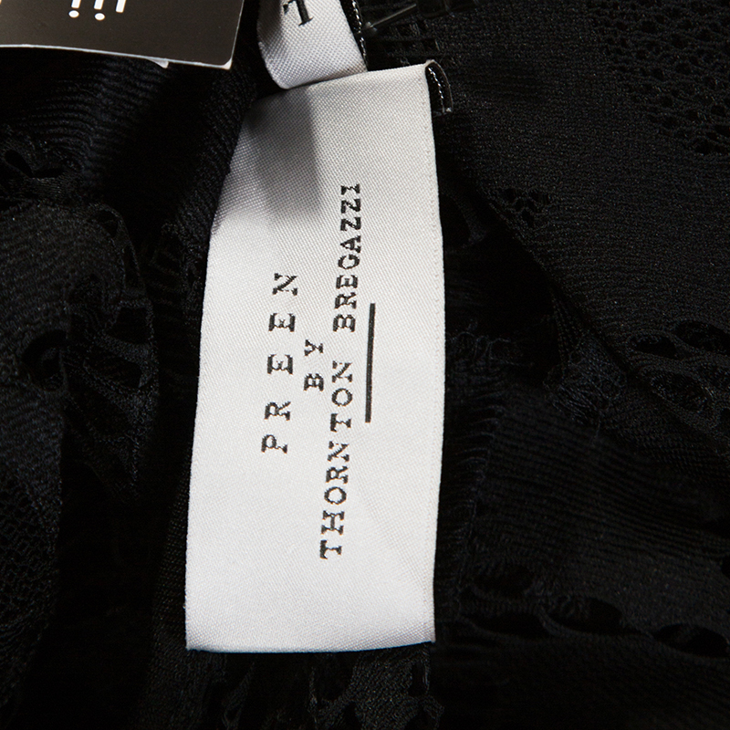 Preen Black Stretch Lace Embellished Detail Ruched Georgia Dress L